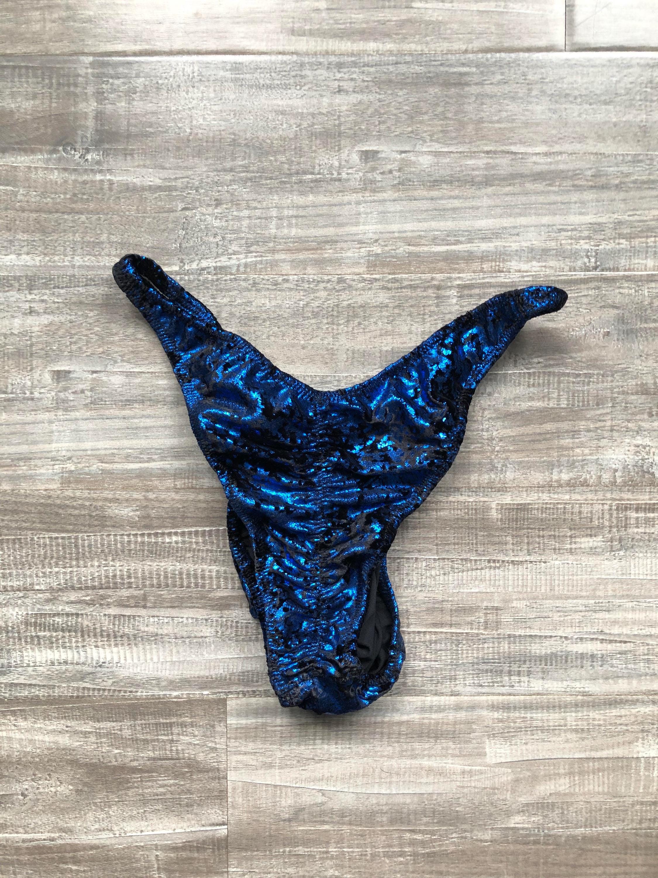 Custom Men's Bodybuilding Competition Trunks - Blue Black Distressed Velvet