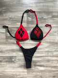 Practice Posing Suit - Harley Quinn Matte Red & Black With Bling