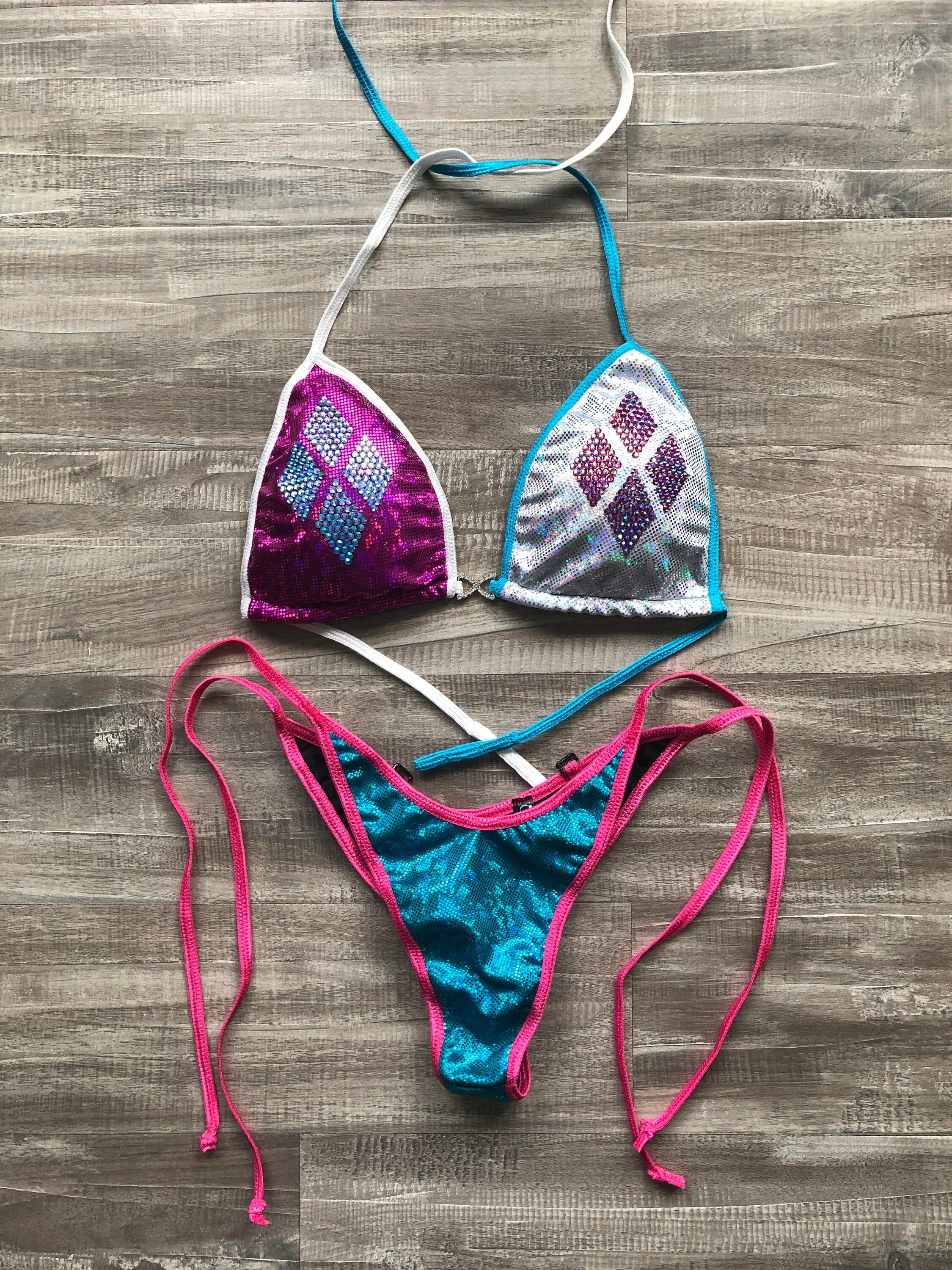 Practice Posing Suit - Harley Quinn Pink, White & Blue With Bling