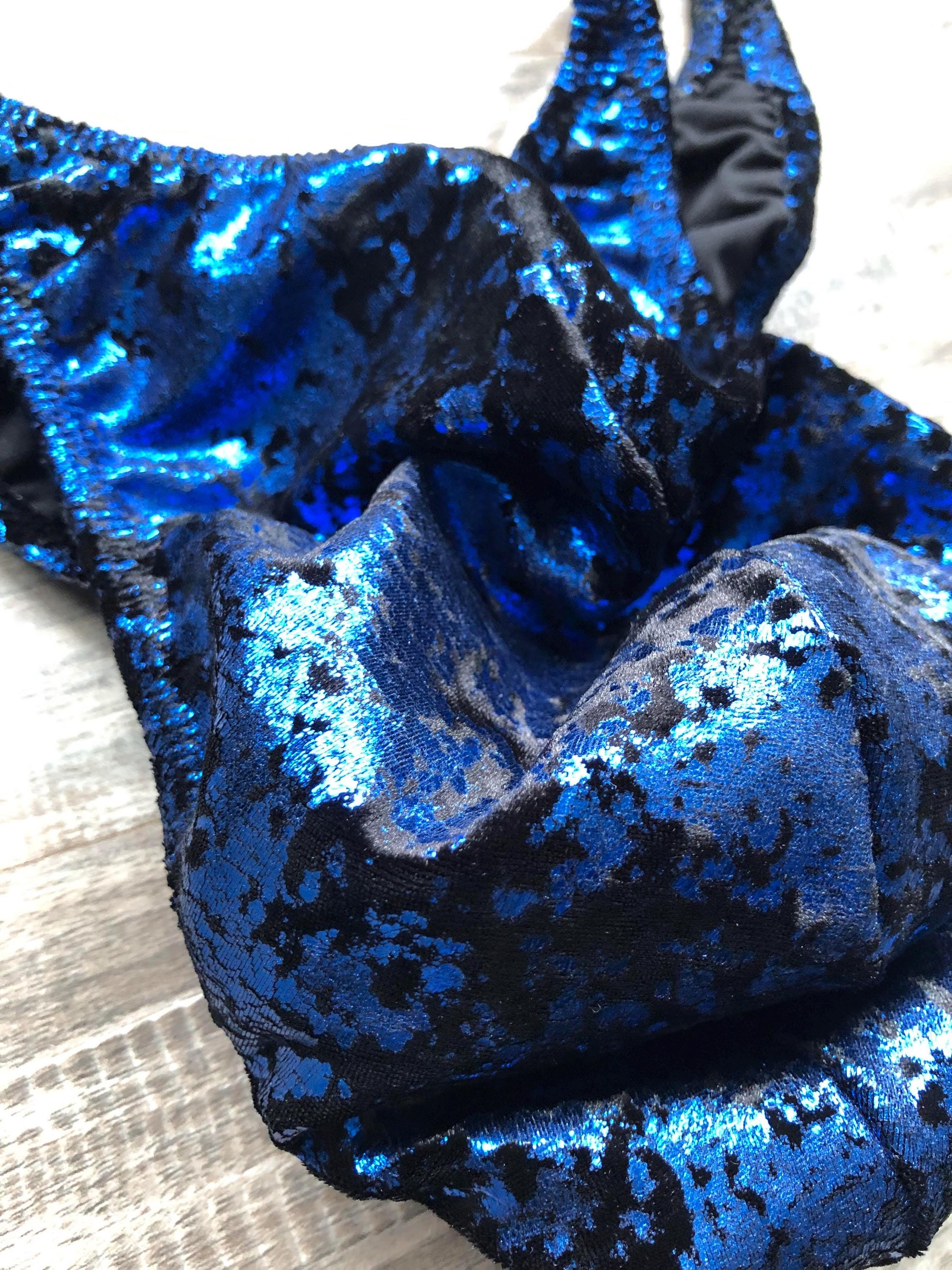 Custom Men's Bodybuilding Competition Trunks - Blue Black Distressed Velvet