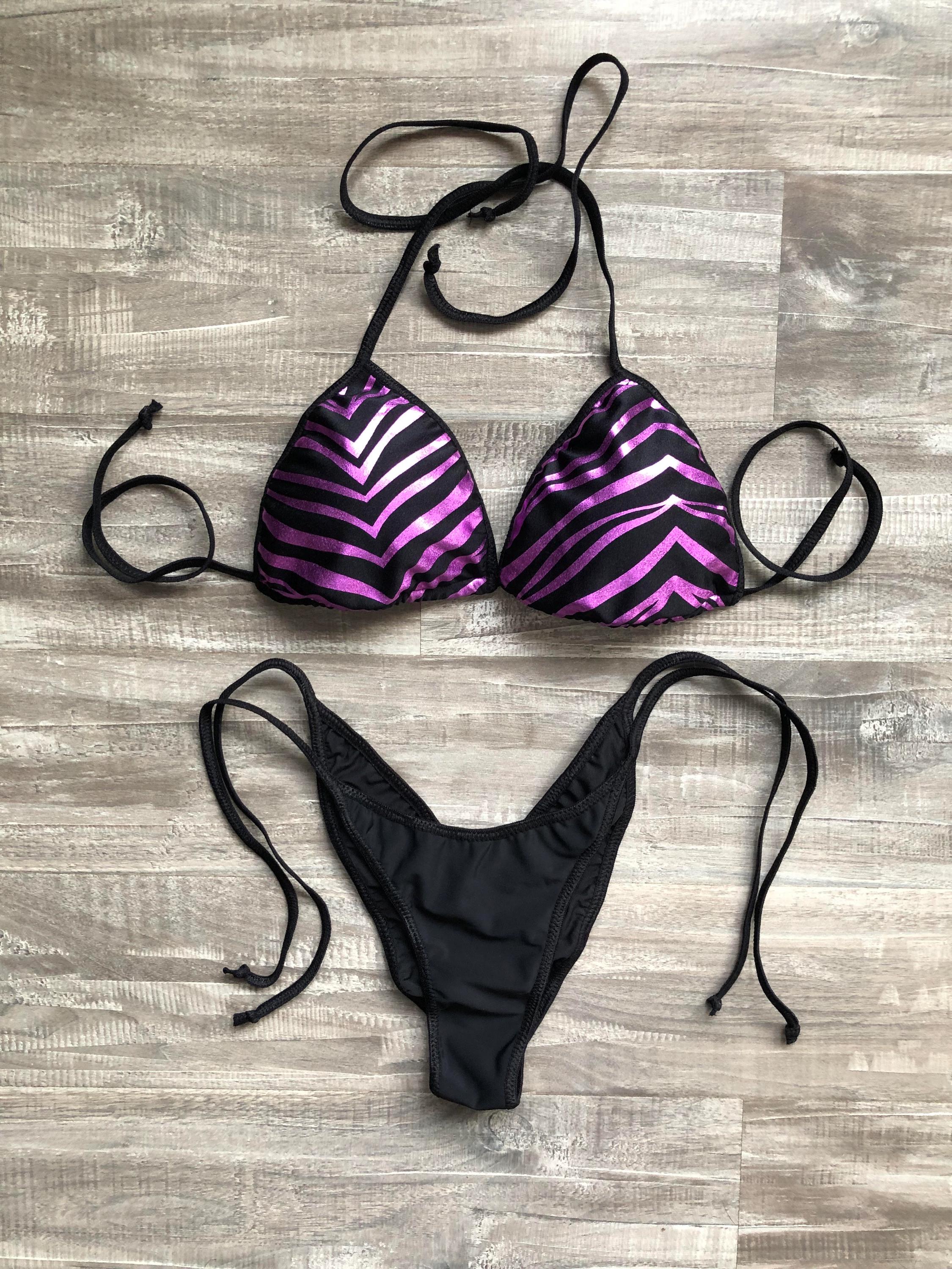 Bikini Practice Posing Suit - Pink & Black Zebra Print - Ready Made