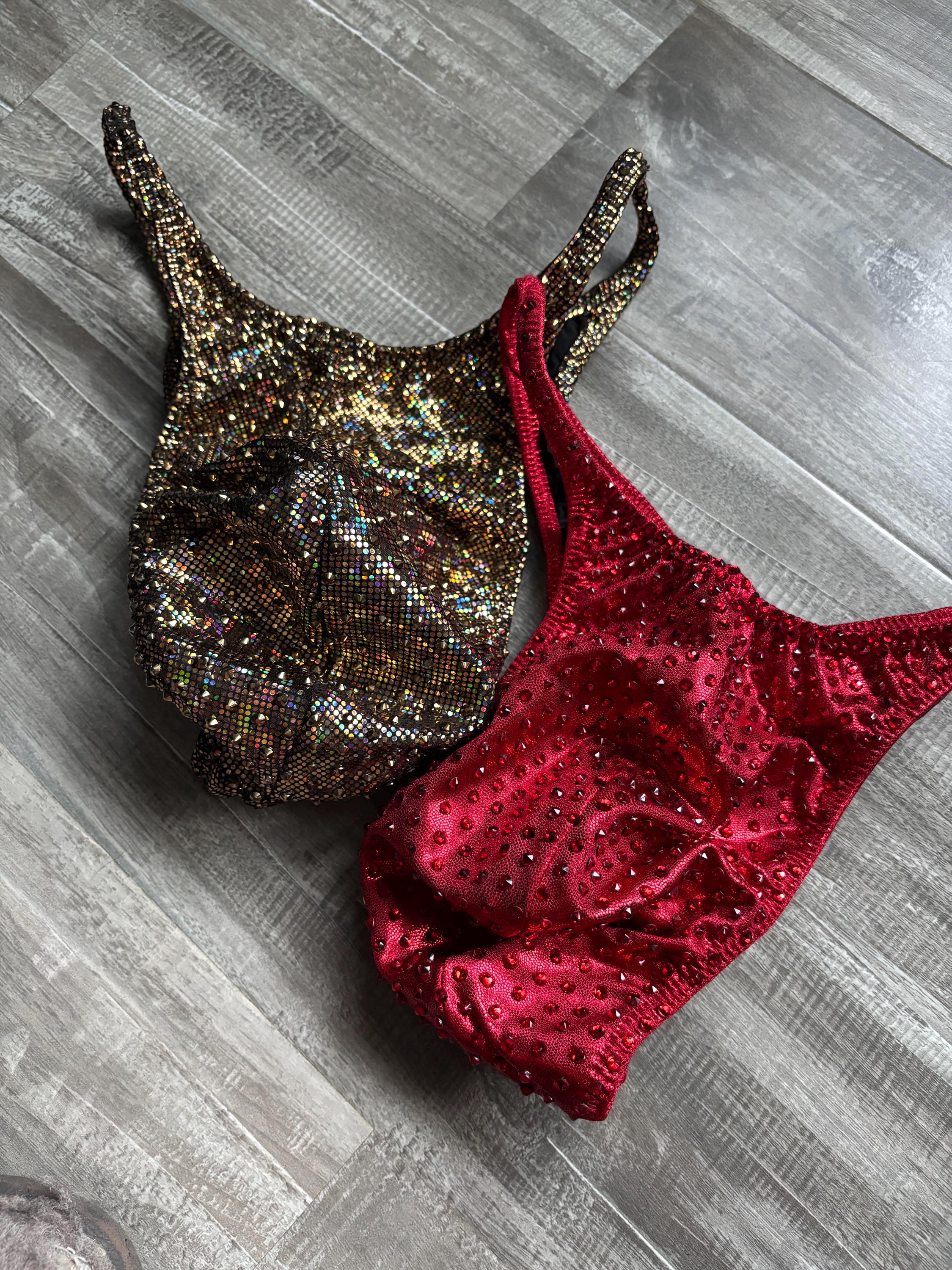 One Custom Men's Bodybuilding Posing Trunks - With Bling Crystal Rhinestones