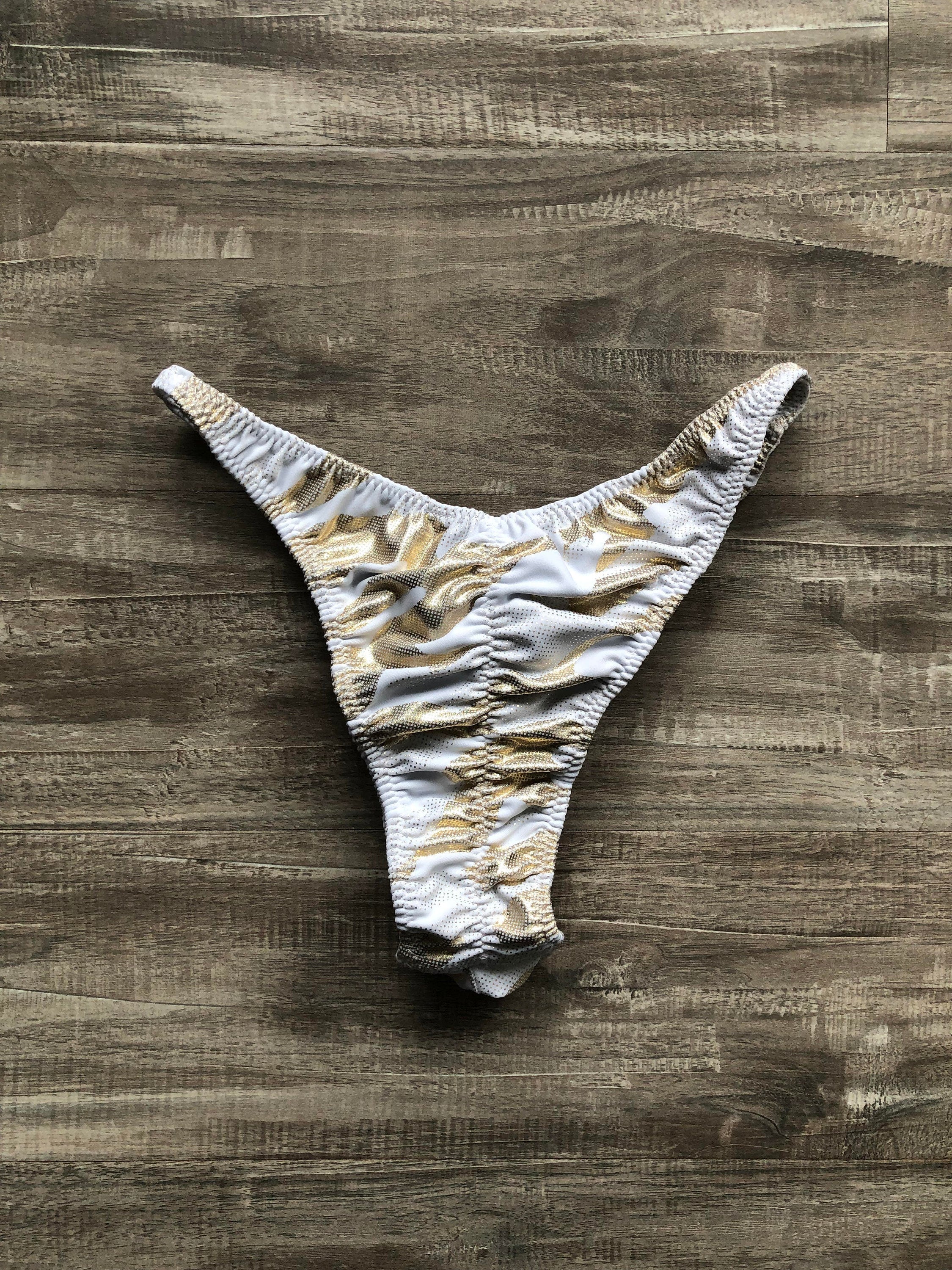 Custom Men's Bodybuilding Competition Trunks - White Gold Camo