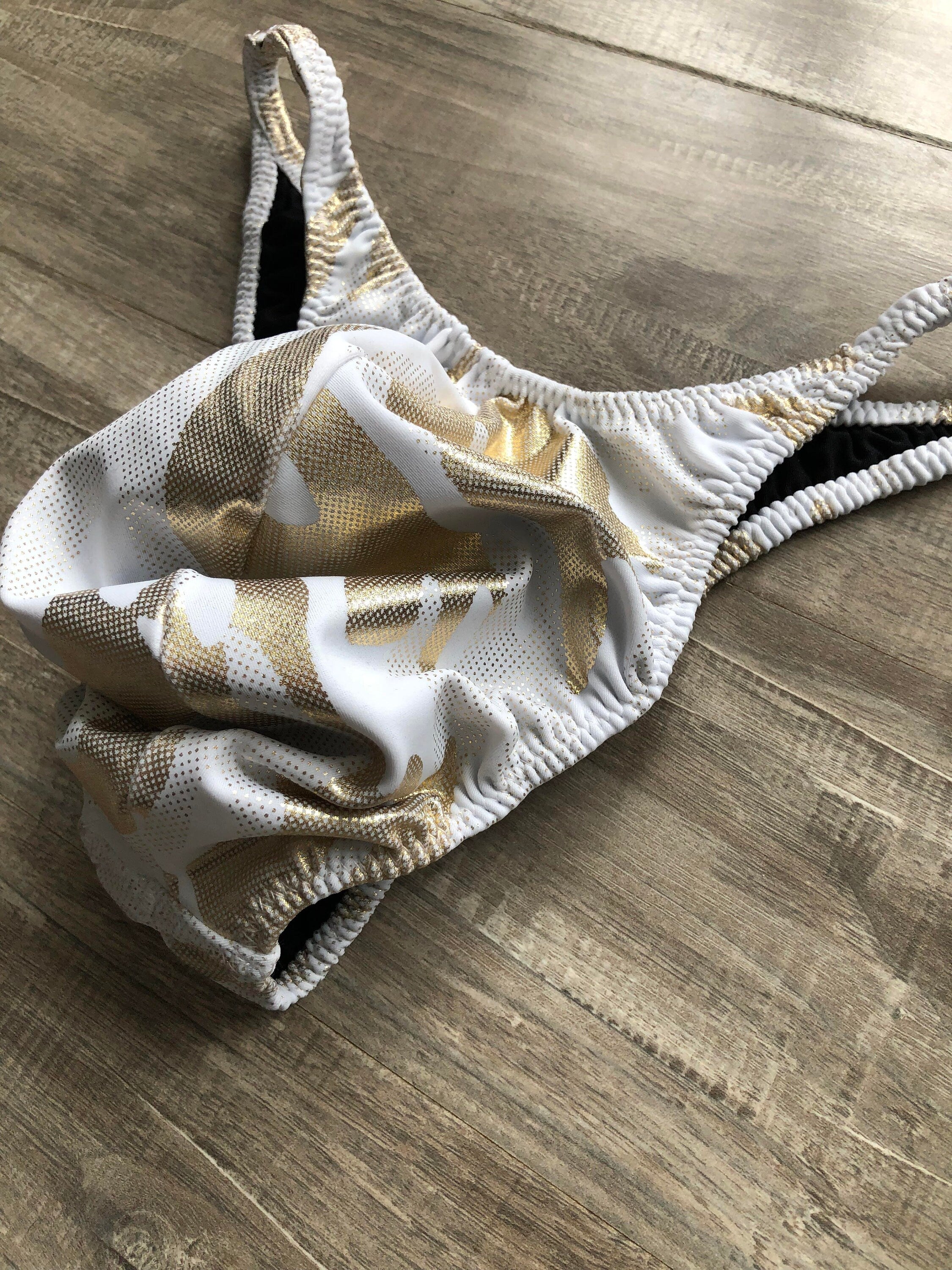 Custom Men's Bodybuilding Competition Trunks - White Gold Camo