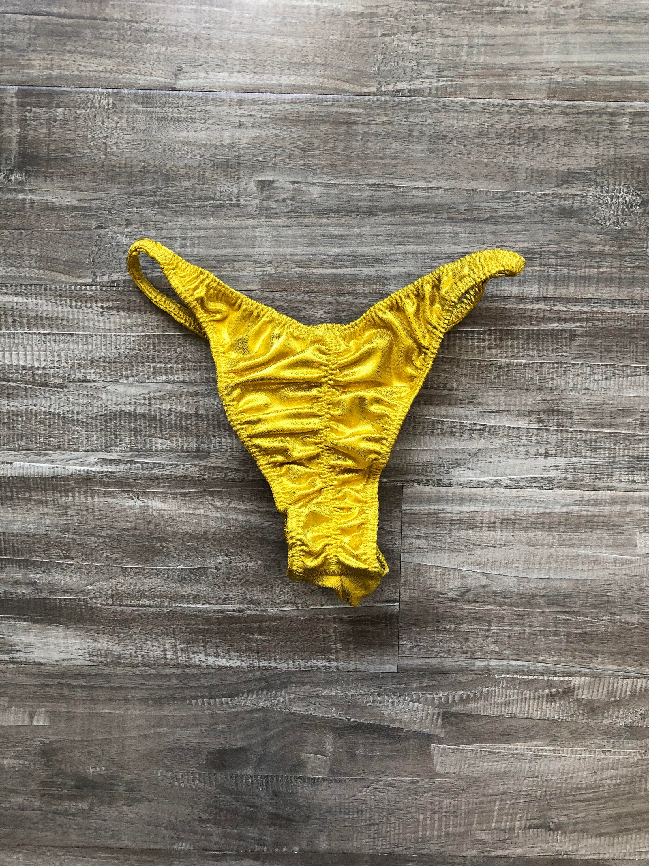 Custom Men's Bodybuilding Competition Trunks - Yellow Shimmer