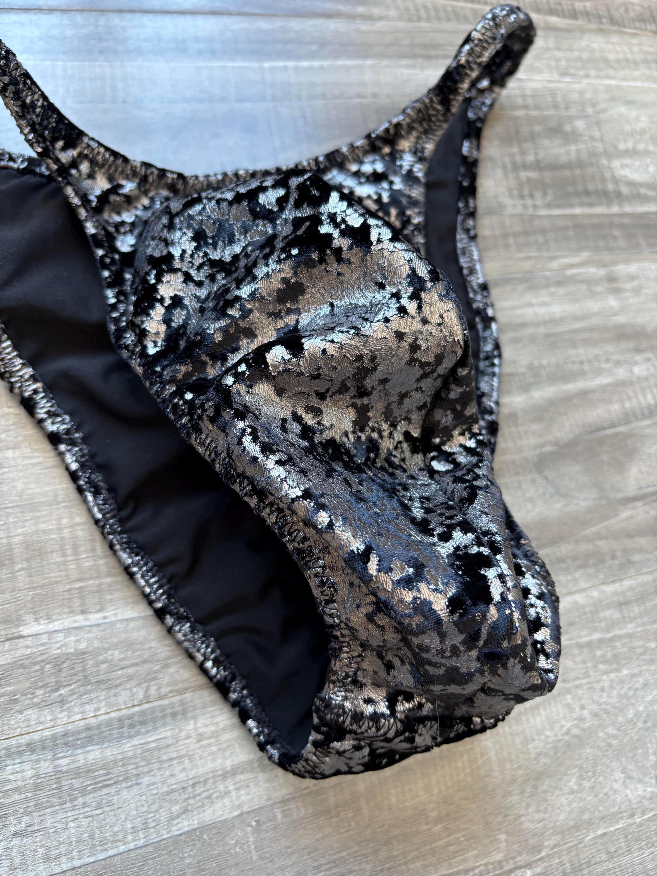 Custom Men's Bodybuilding Competition Trunks - Gunmetal Distressed Velvet