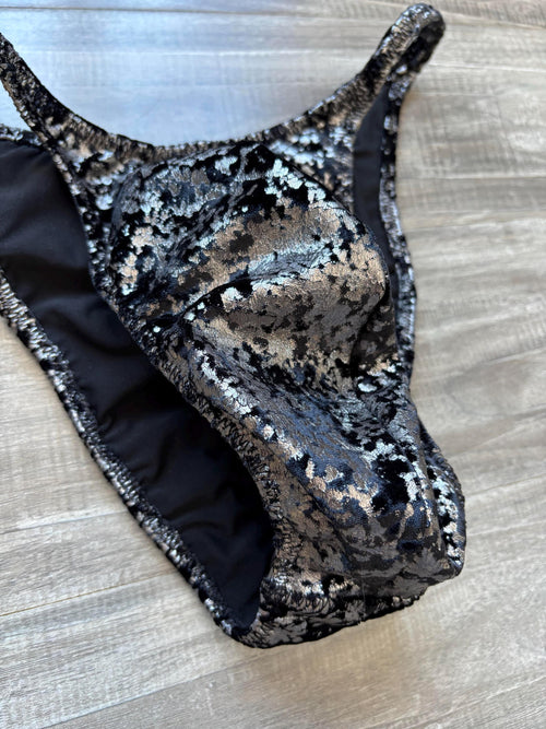 Custom Men's Bodybuilding Competition Trunks - Gunmetal Distressed Velvet