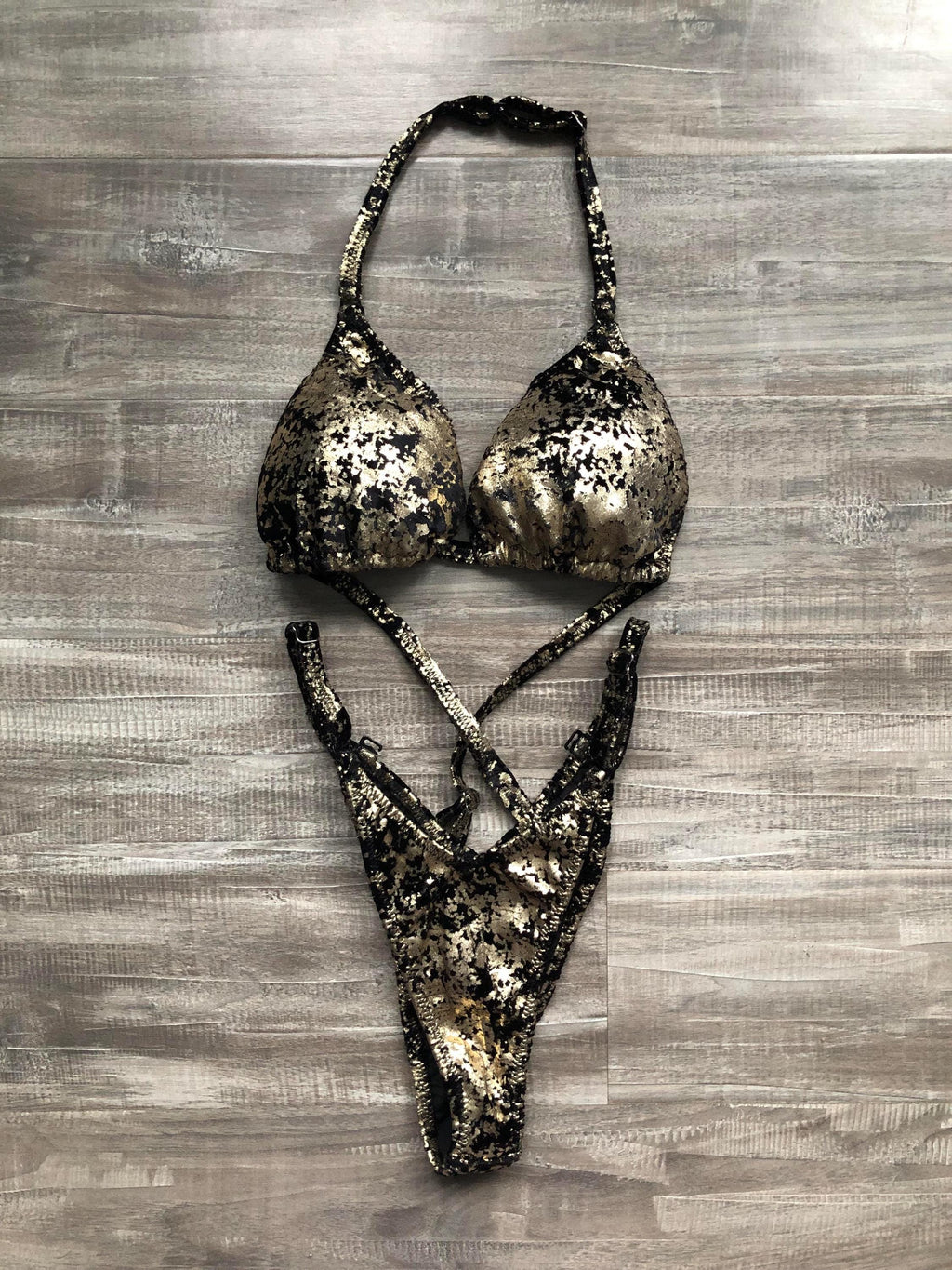 Practice Posing Suit - Black Gold Distressed Velvet