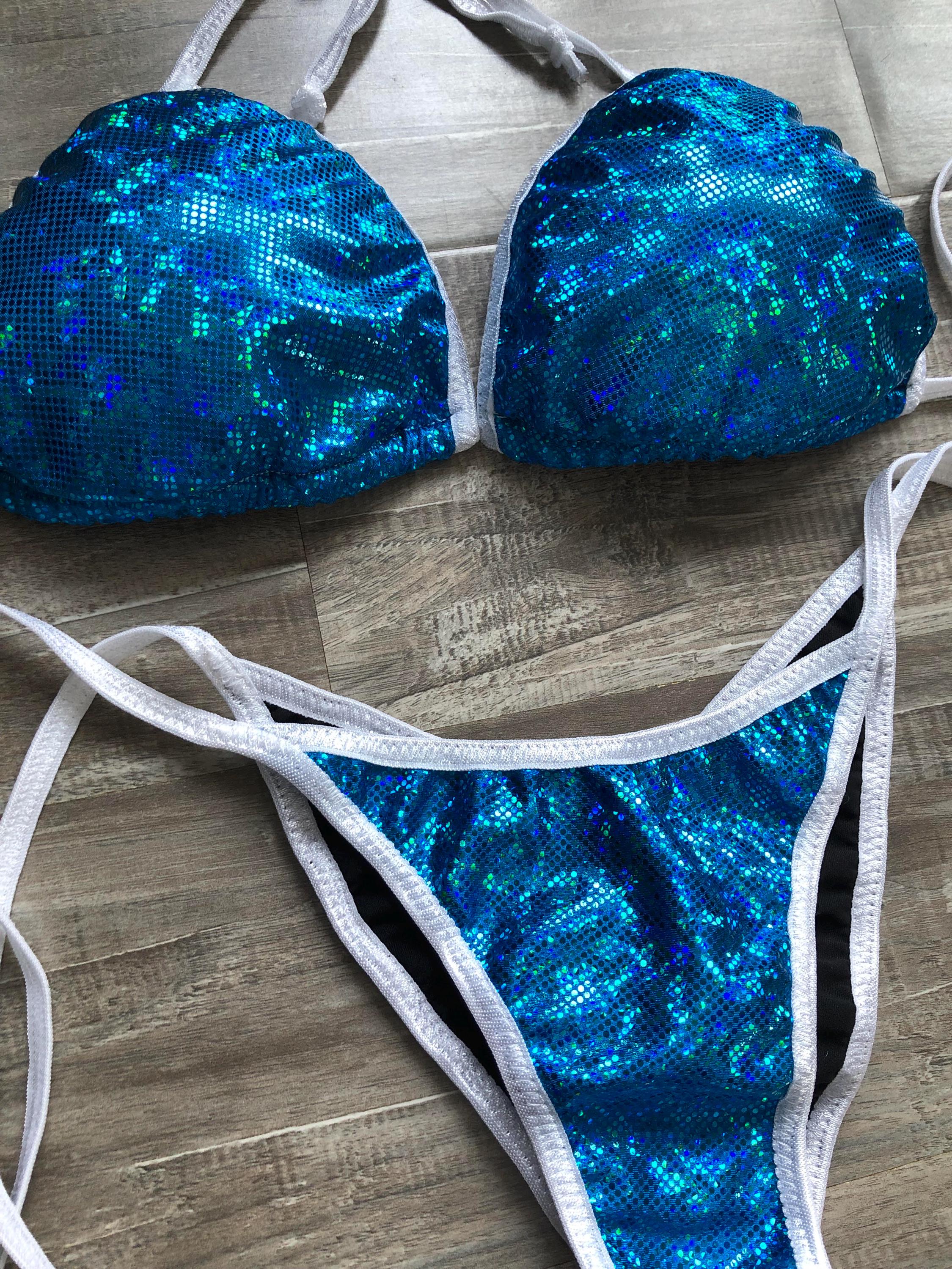 Bikini Practice Posing Suit - Light Blue & White - Ready Made