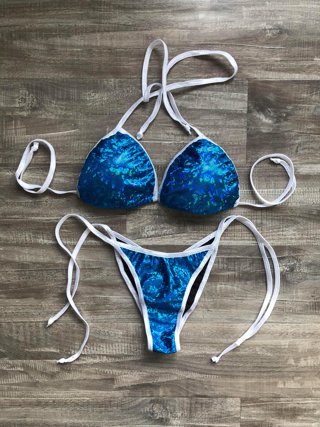 Bikini Practice Posing Suit - Light Blue & White - Ready Made