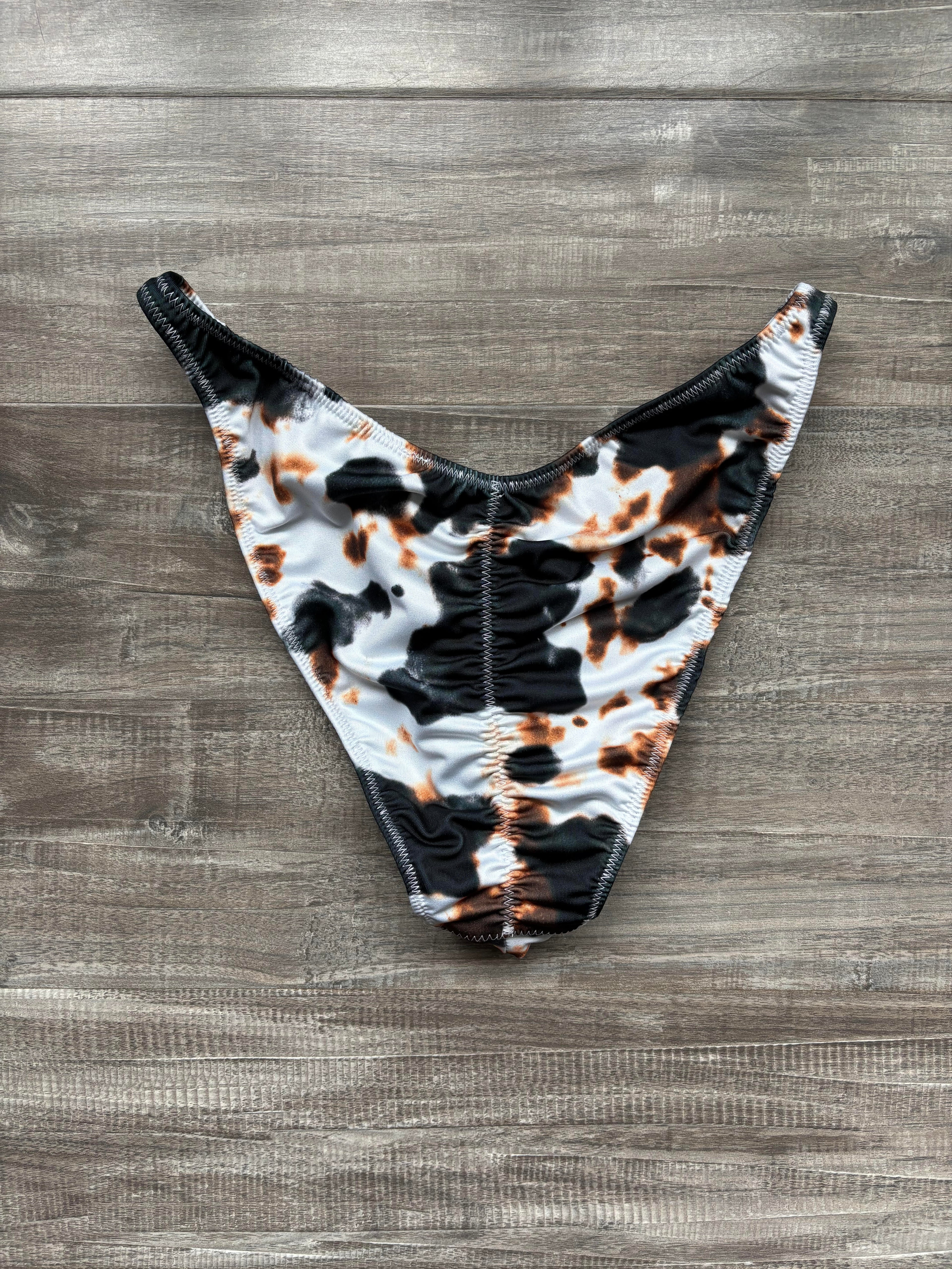 Custom Men's Bodybuilding Competition Trunks - Black & Brown Cow Print