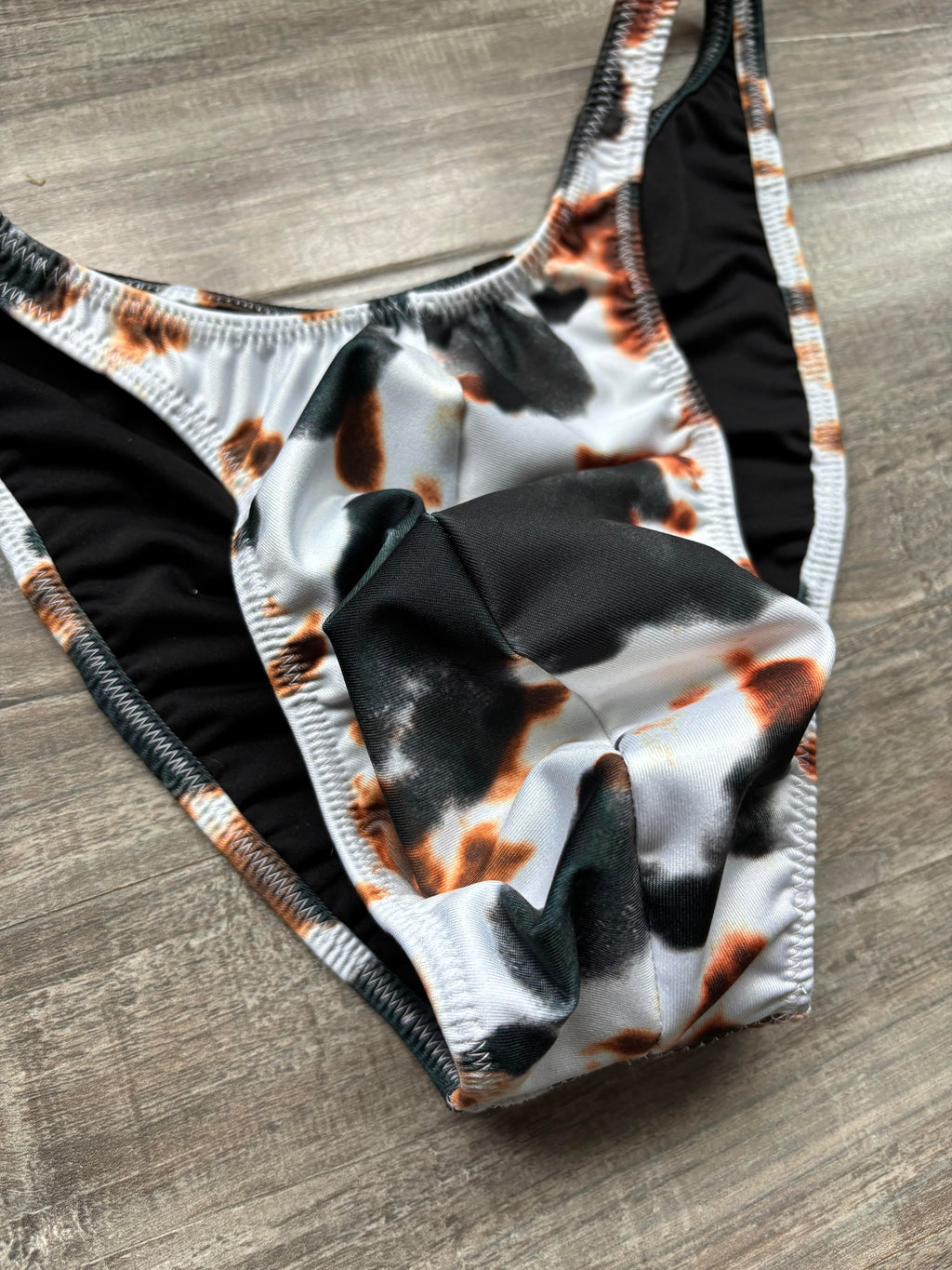 Custom Men's Bodybuilding Competition Trunks - Black & Brown Cow Print