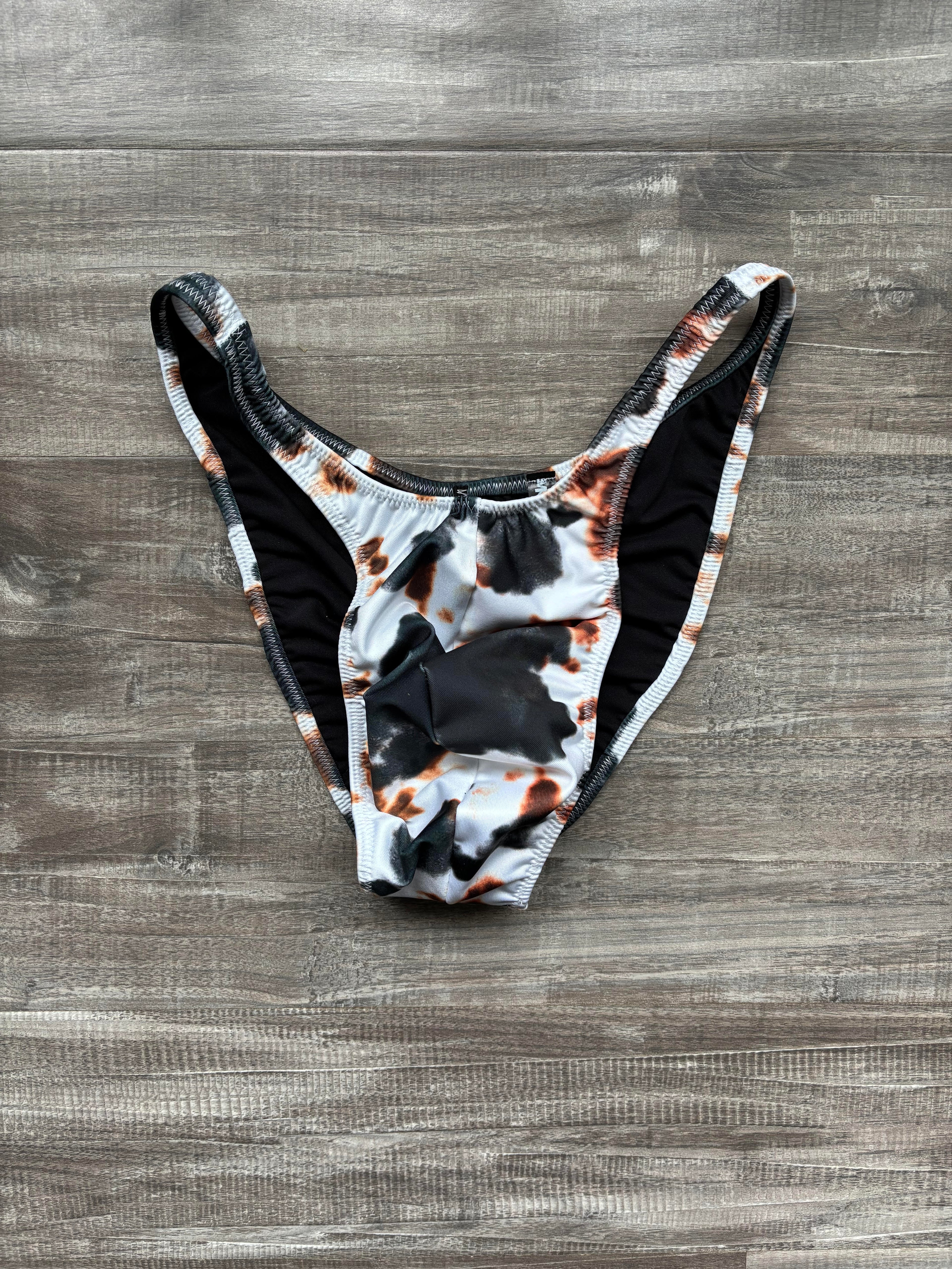 Custom Men's Bodybuilding Competition Trunks - Black & Brown Cow Print