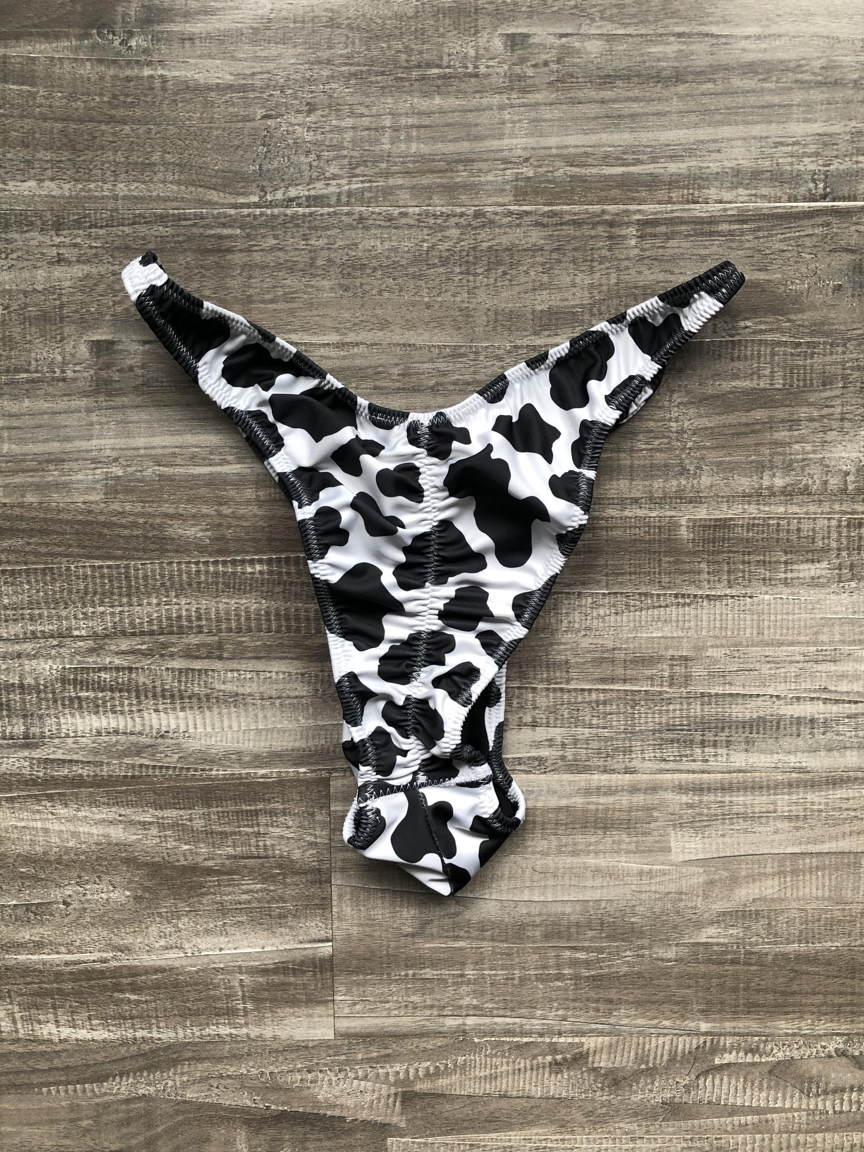 Custom Men's Bodybuilding Competition Trunks - Black & White Cow Print