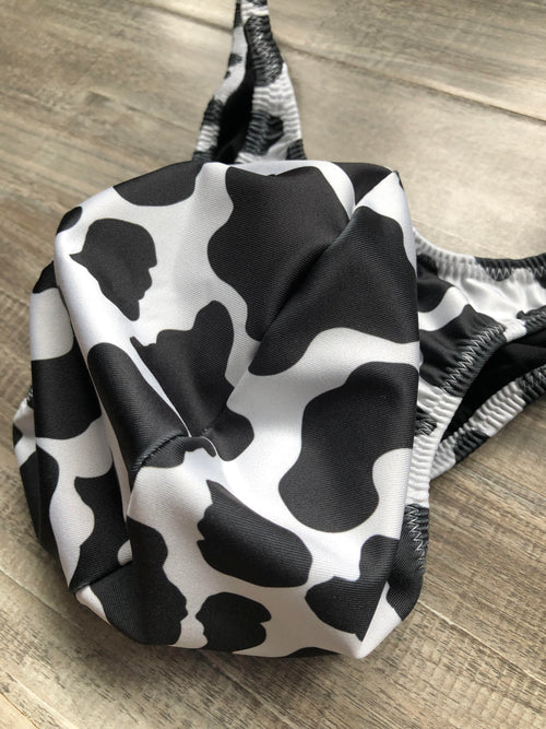 Custom Men's Bodybuilding Competition Trunks - Black & White Cow Print