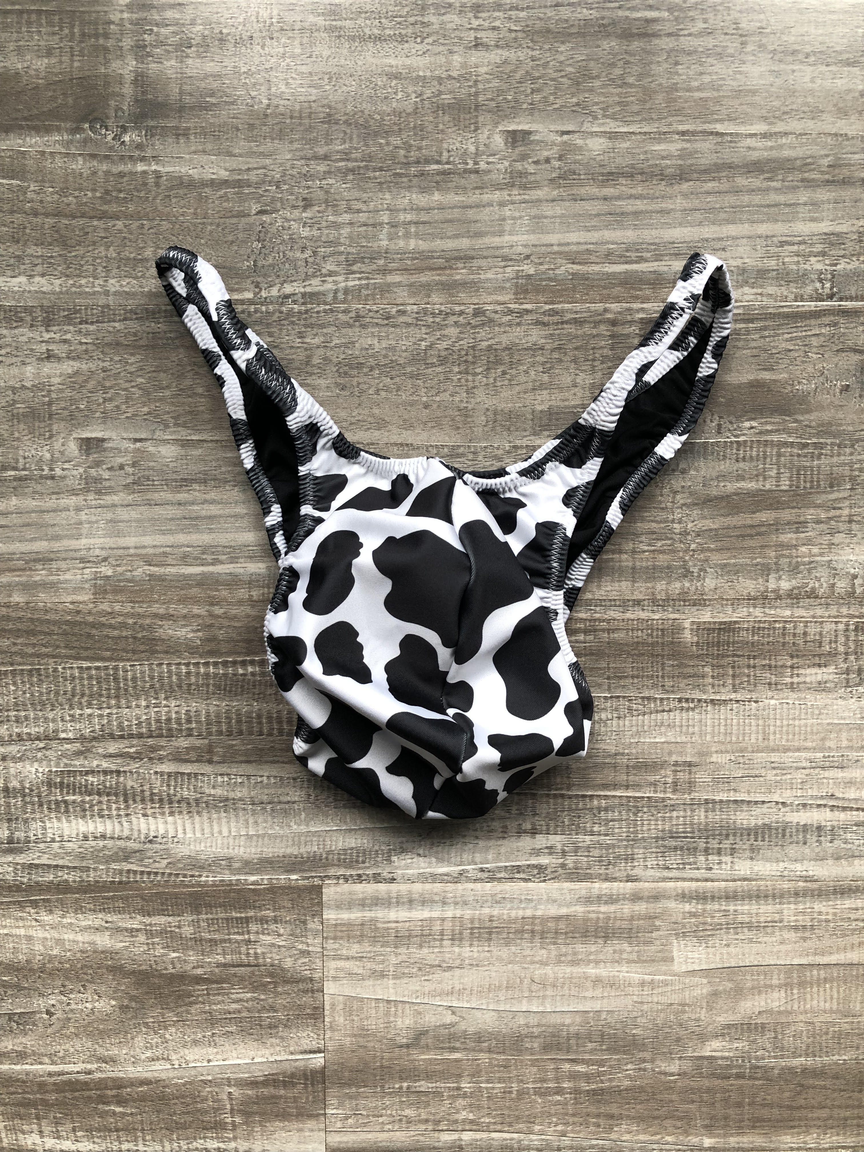 Custom Men's Bodybuilding Competition Trunks - Black & White Cow Print