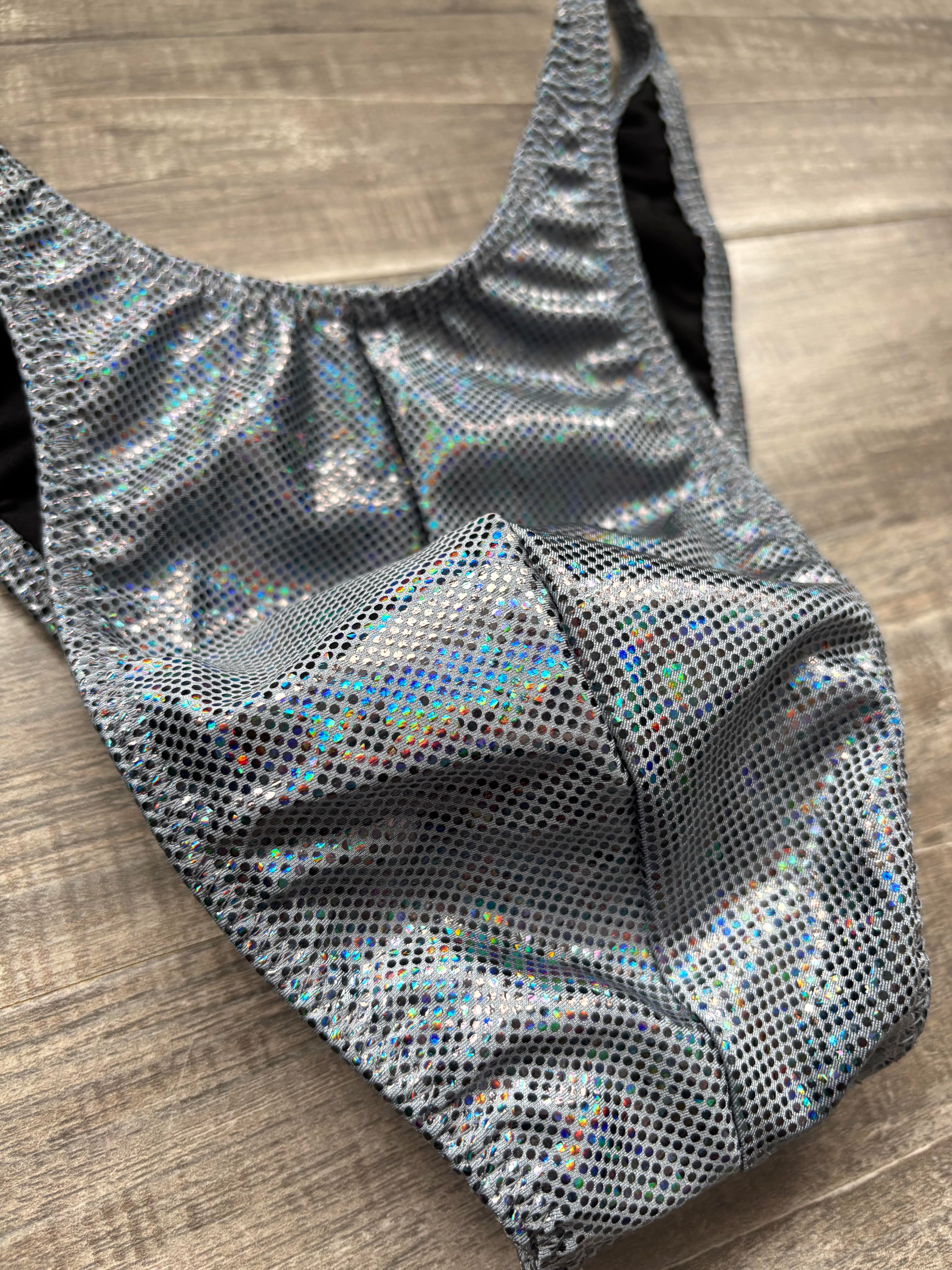 Custom Men's Bodybuilding Competition Trunks - Grey Hologram