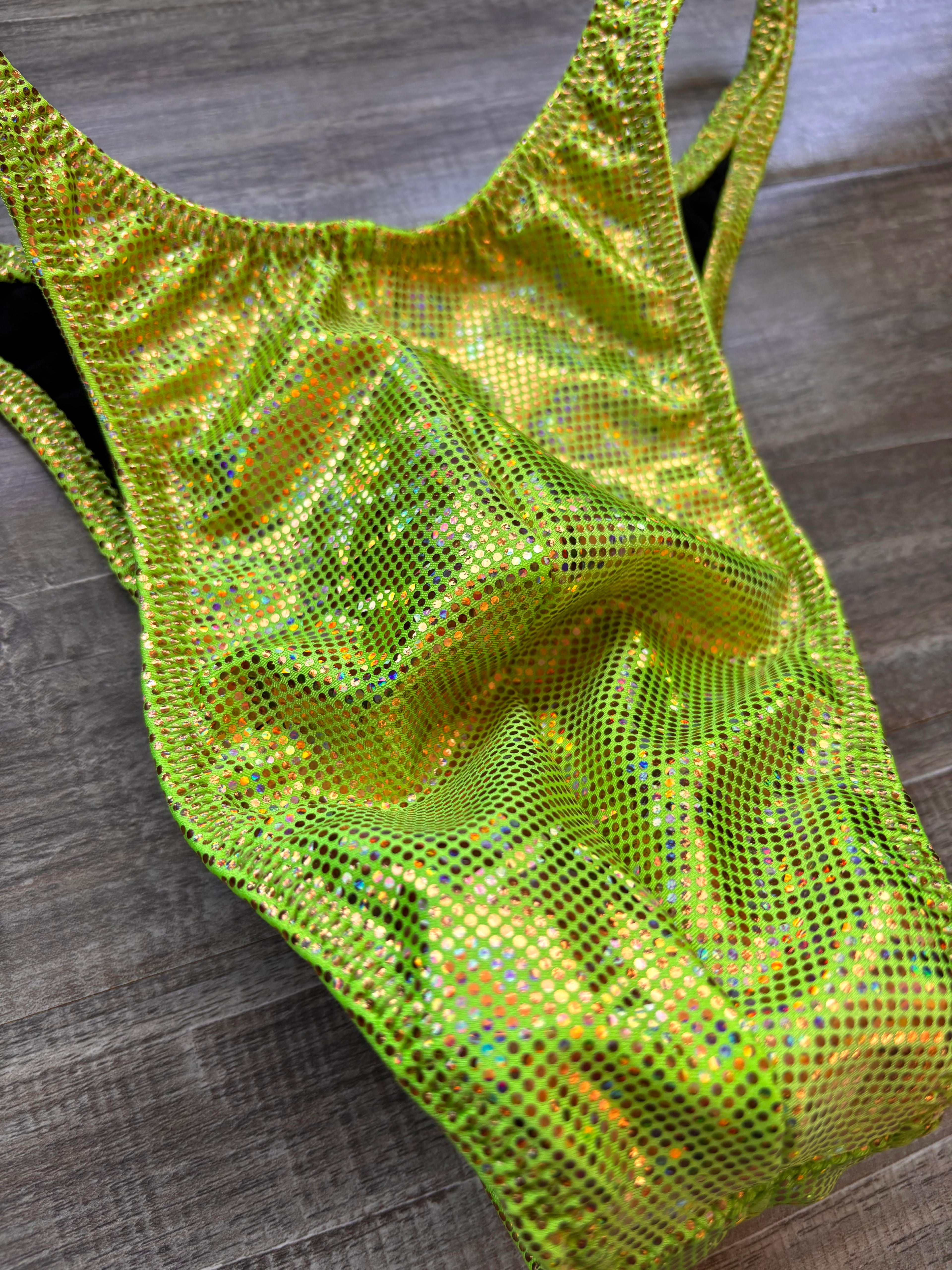 Custom Men's Bodybuilding Competition Trunks - Lemon Lime Green