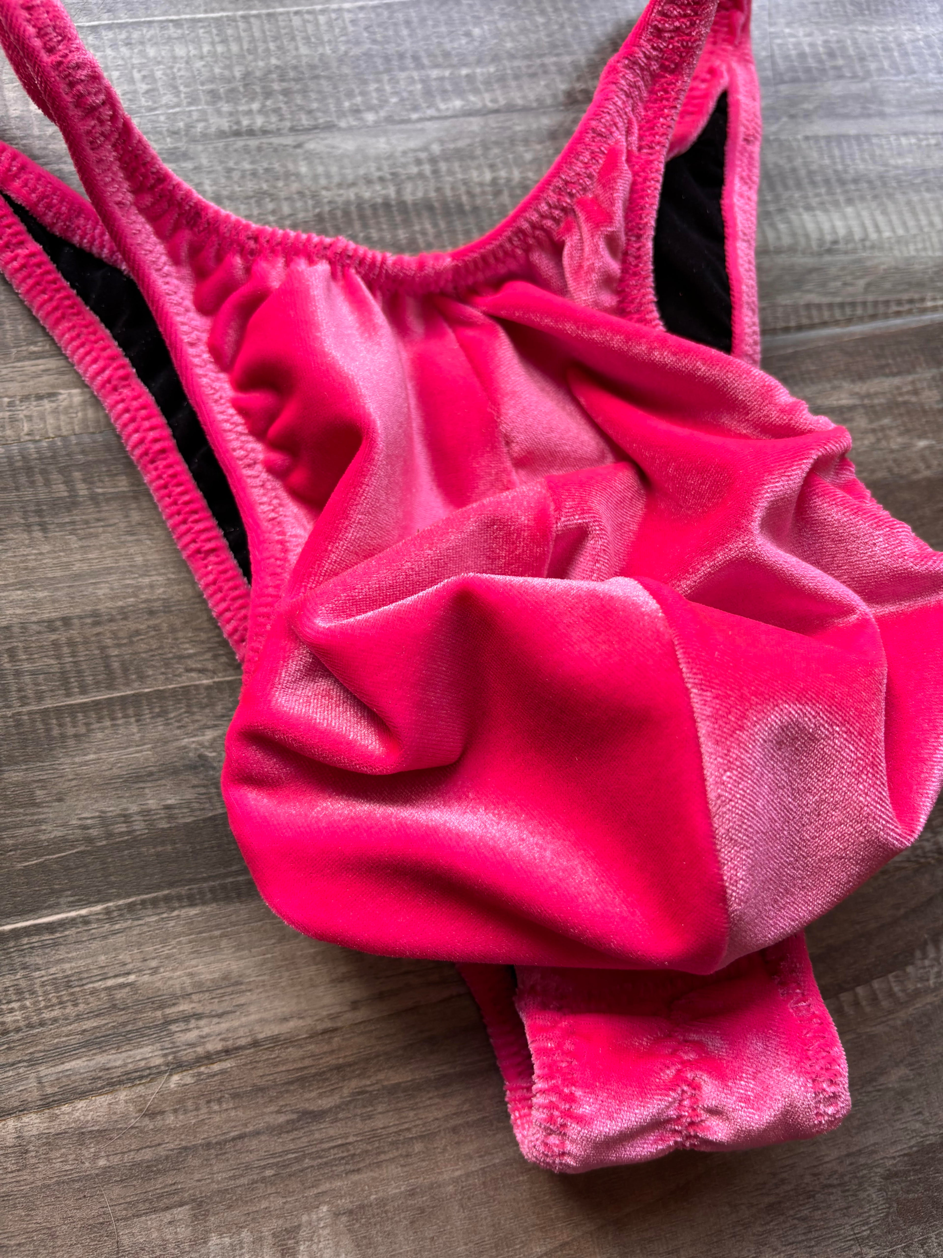 Custom Men's Bodybuilding Competition Trunks - Neon Pink Velvet