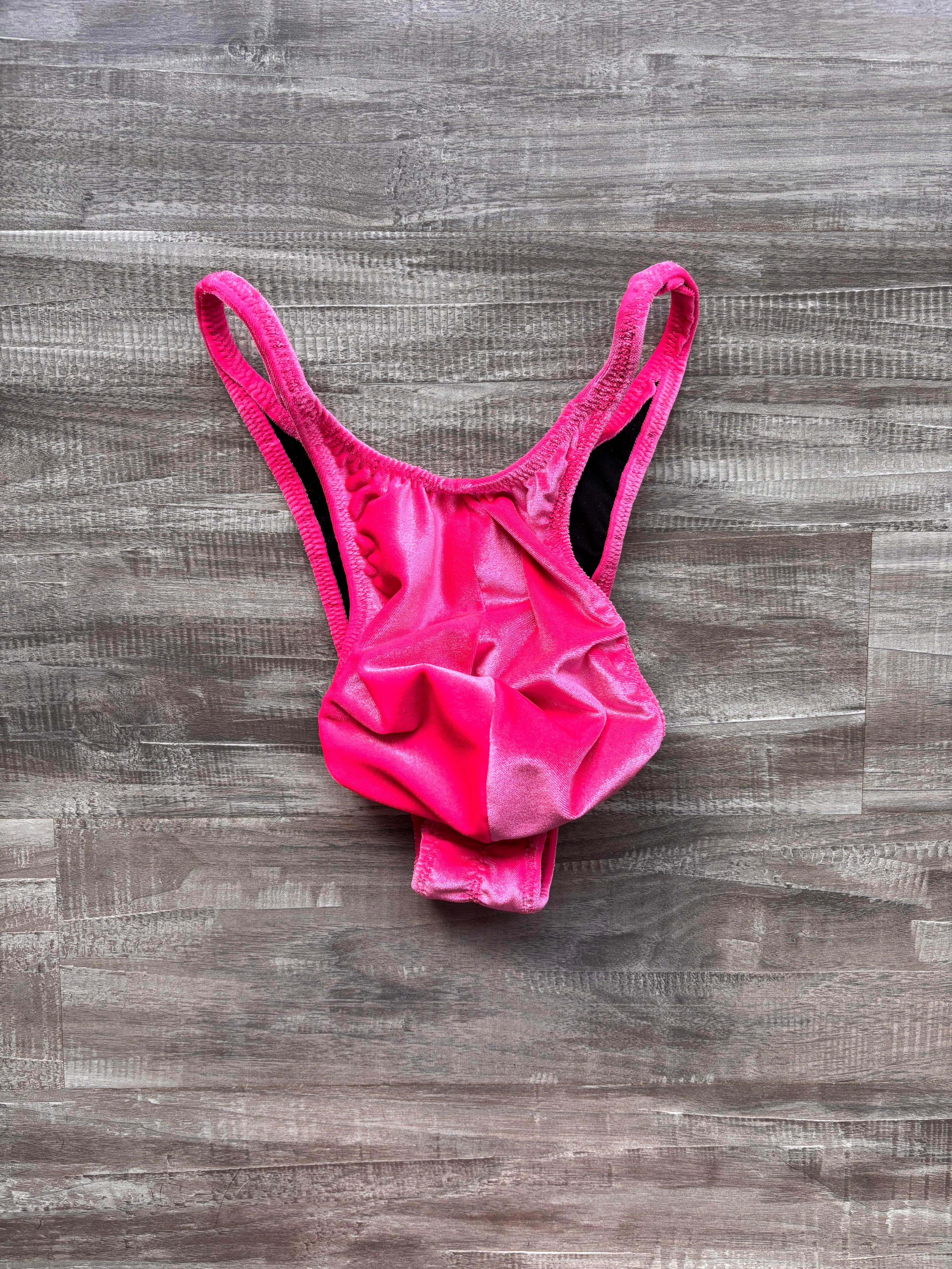Custom Men's Bodybuilding Competition Trunks - Neon Pink Velvet