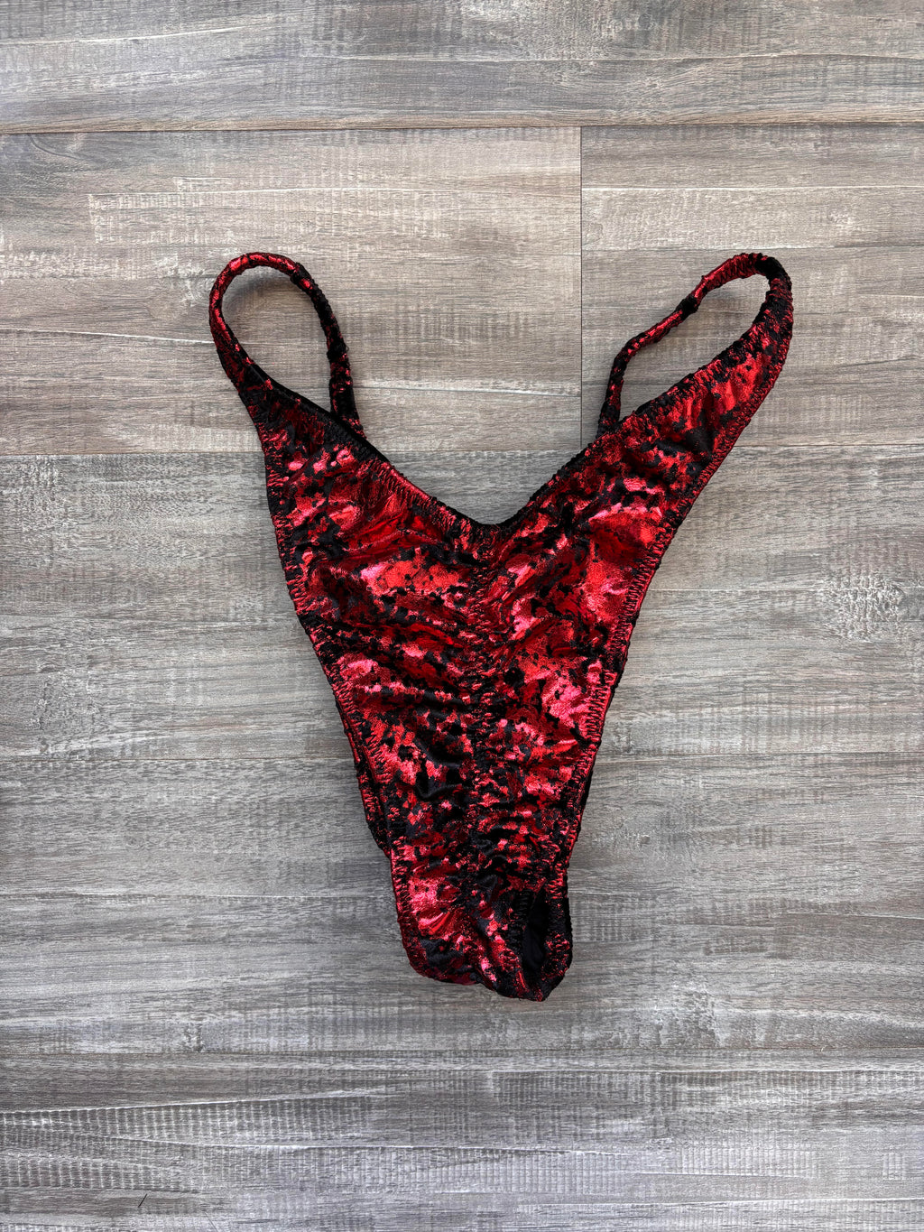Custom Men's Bodybuilding Competition Trunks - Red Distressed Velvet