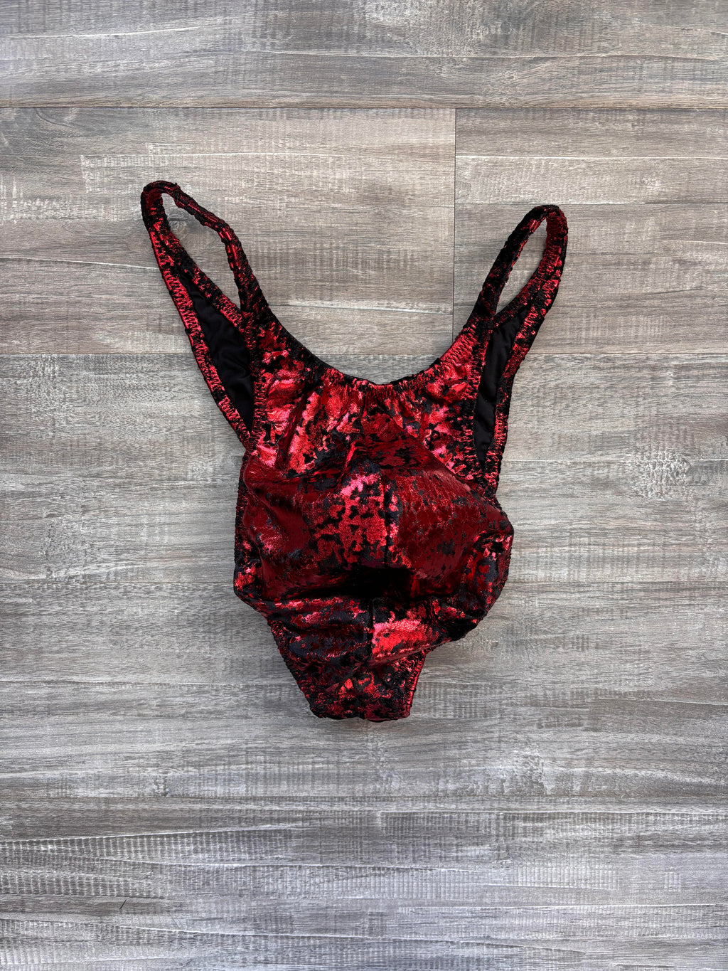 Custom Men's Bodybuilding Competition Trunks - Red Distressed Velvet