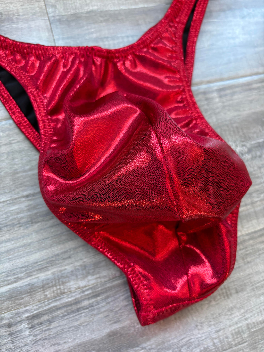Custom Men's Bodybuilding Competition Trunks - Red Shimmer