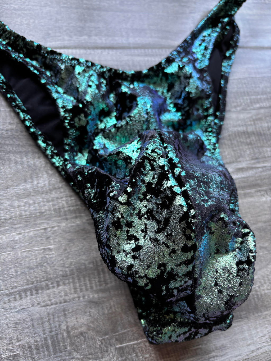 Custom Men's Bodybuilding Competition Trunks - Teal Distressed Velvet