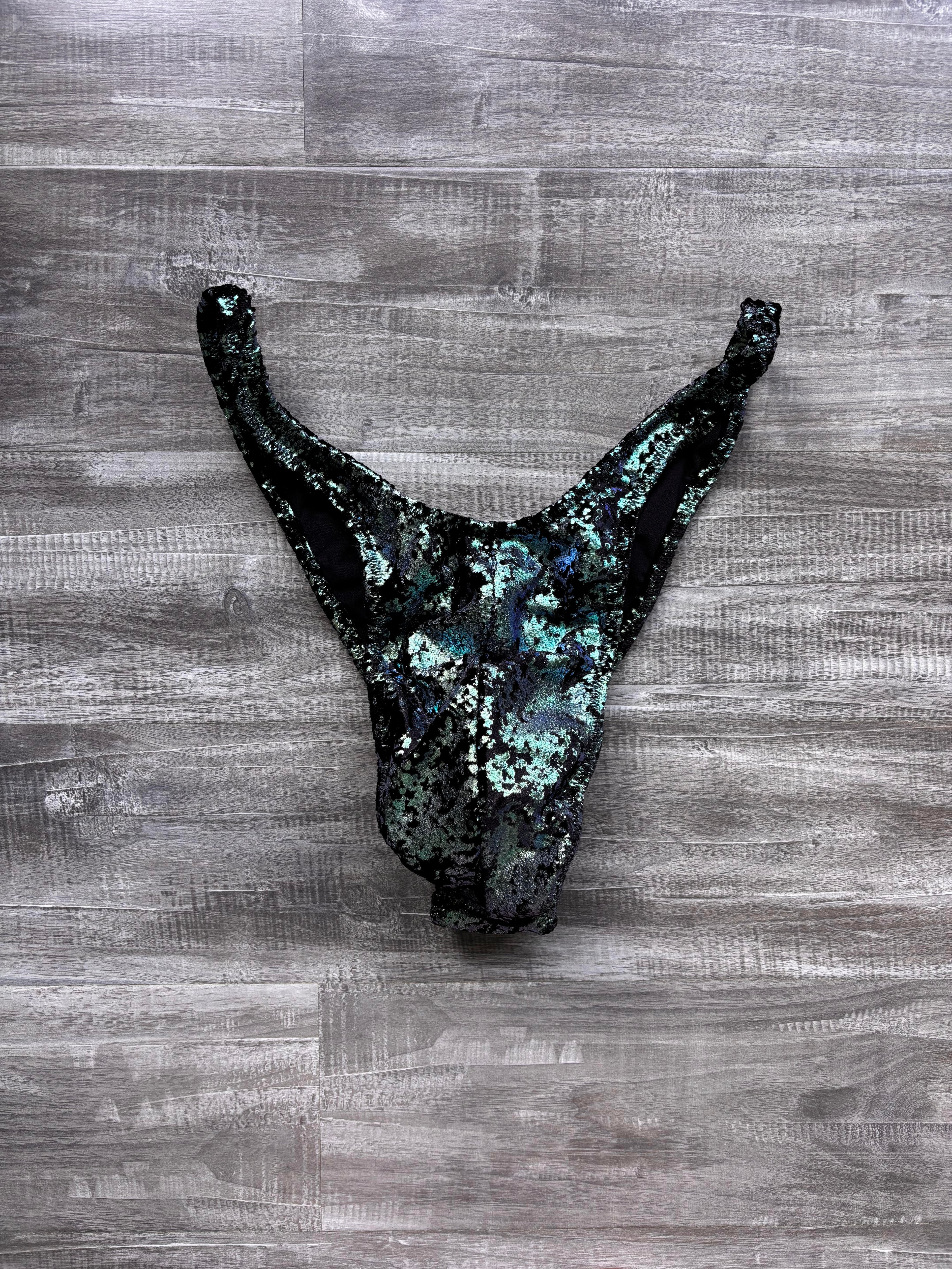 Custom Men's Bodybuilding Competition Trunks - Teal Distressed Velvet