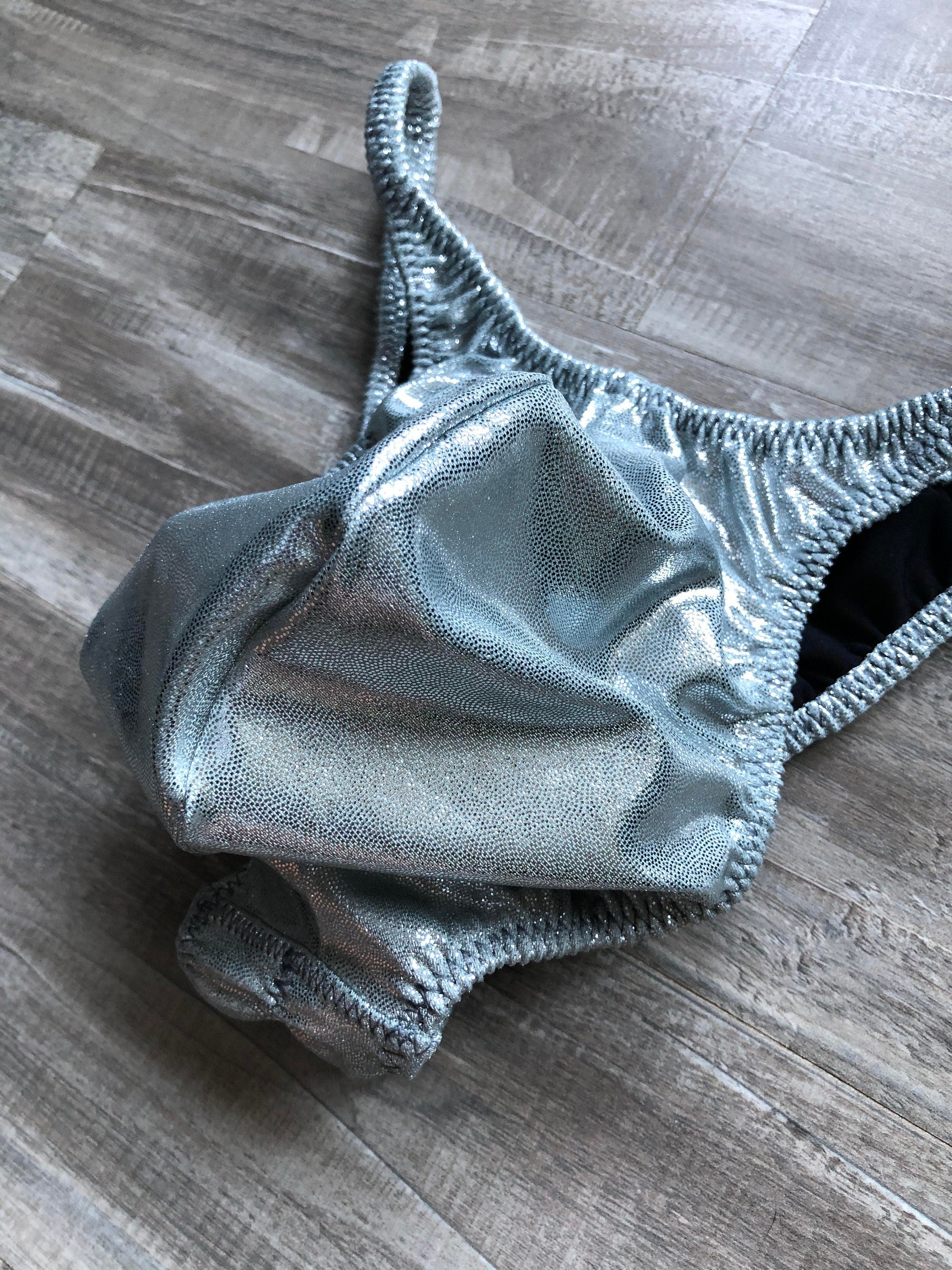 Custom Men's Bodybuilding Competition Trunks - Silver Shimmer
