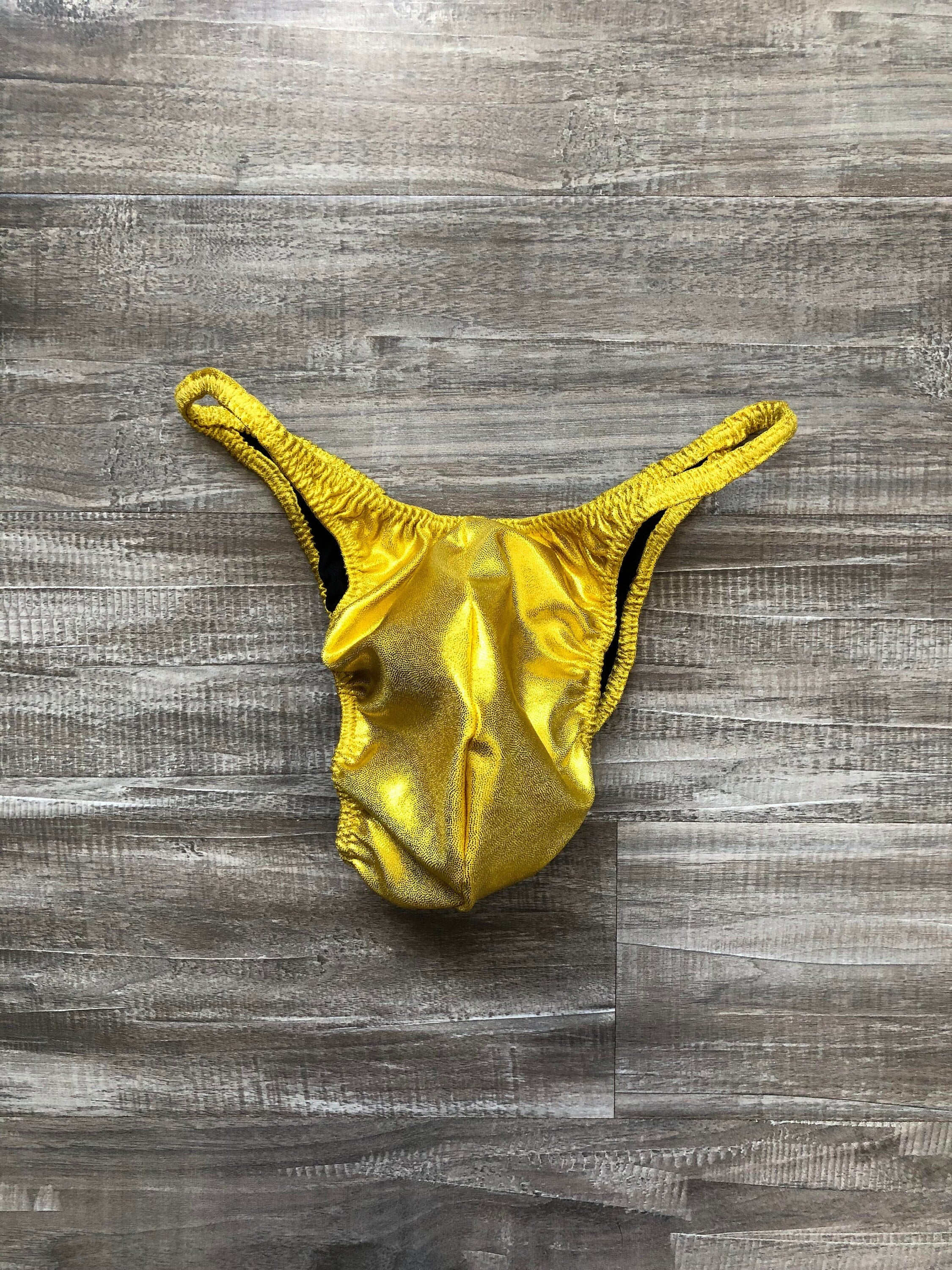 Custom Men's Bodybuilding Competition Trunks - Yellow Shimmer