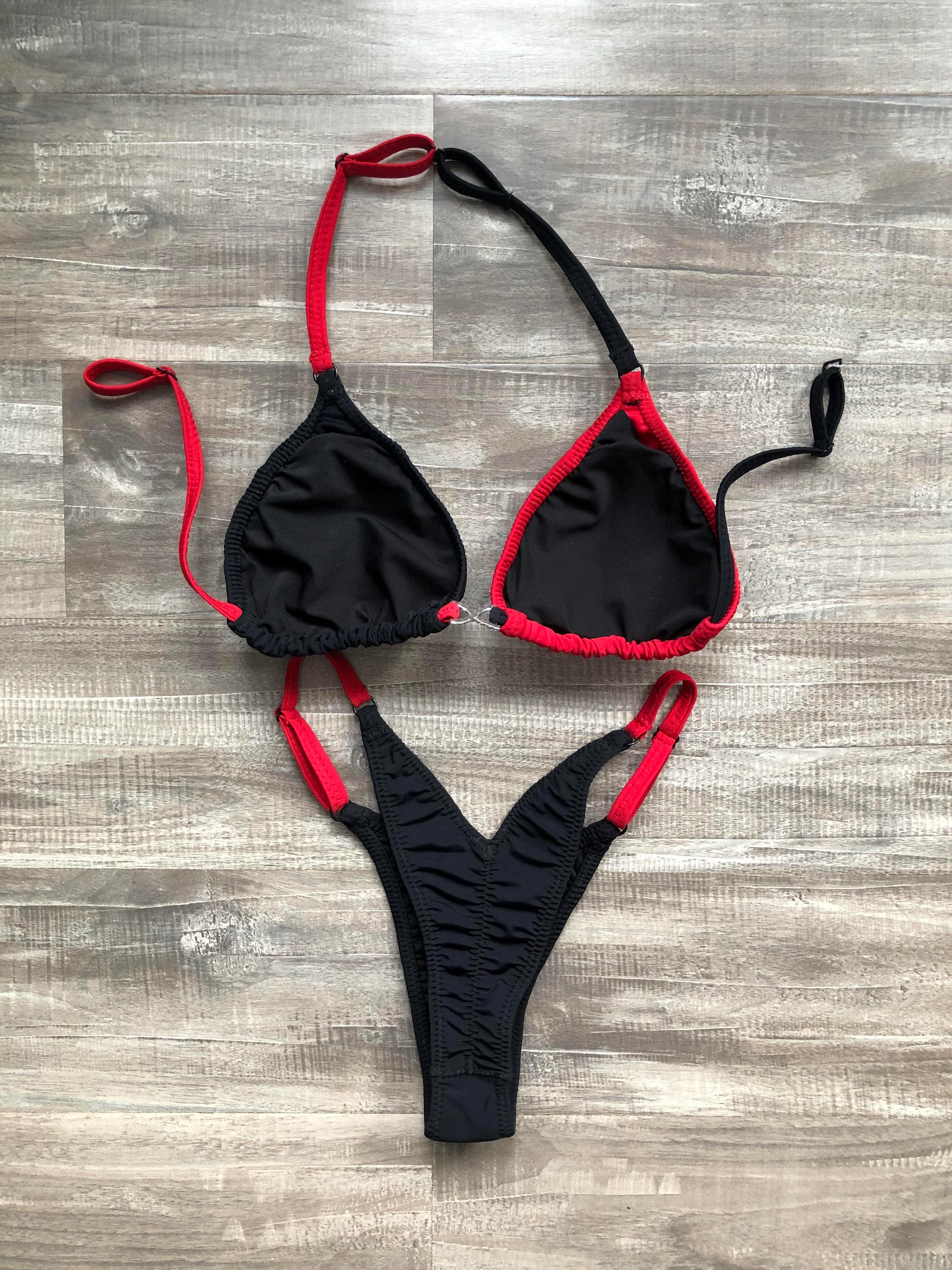 Practice Posing Suit - Harley Quinn Matte Red & Black With Bling