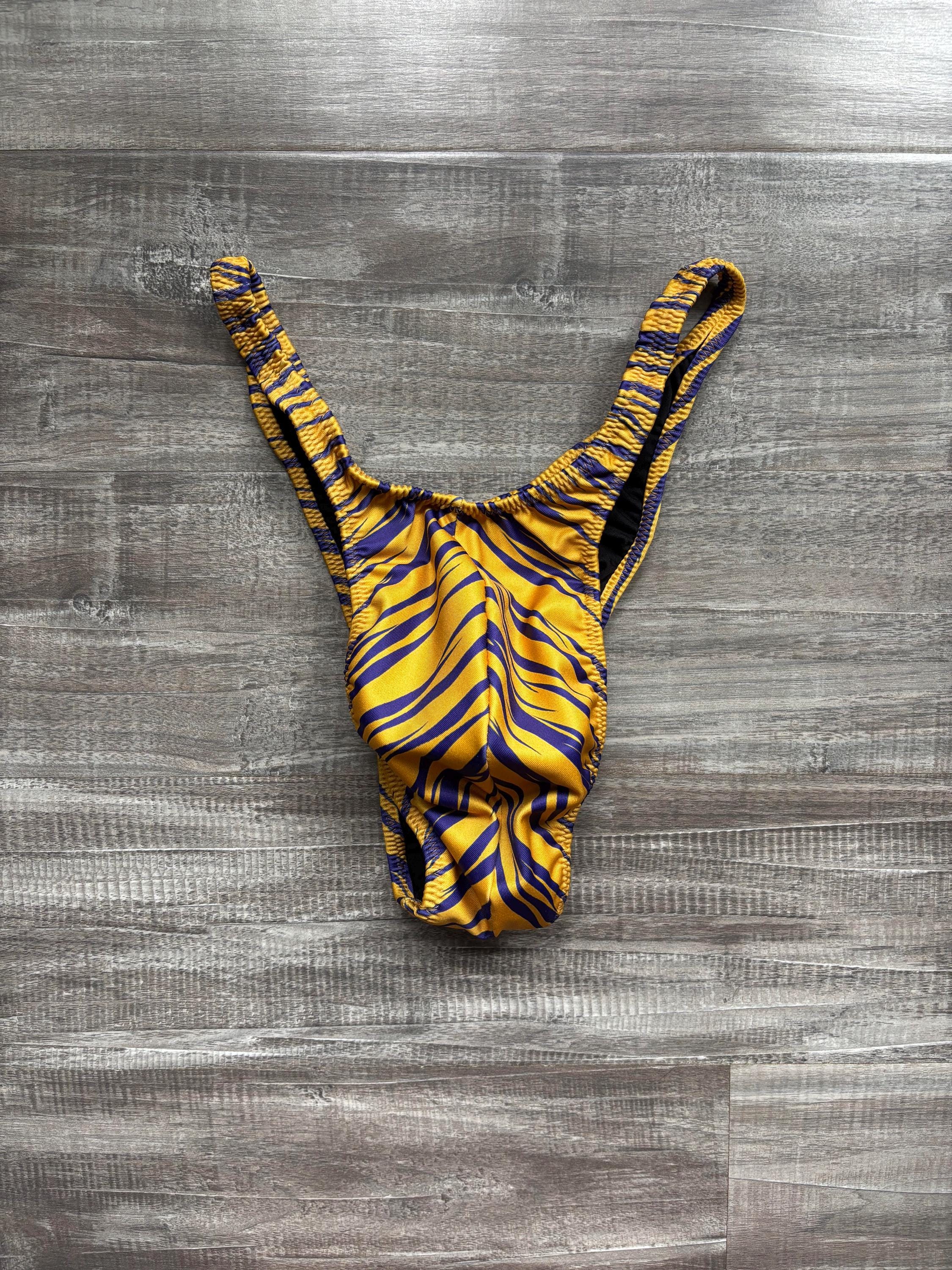 Custom Men's Bodybuilding Competition Trunks - LSU Gold & Purple Tiger Stripes