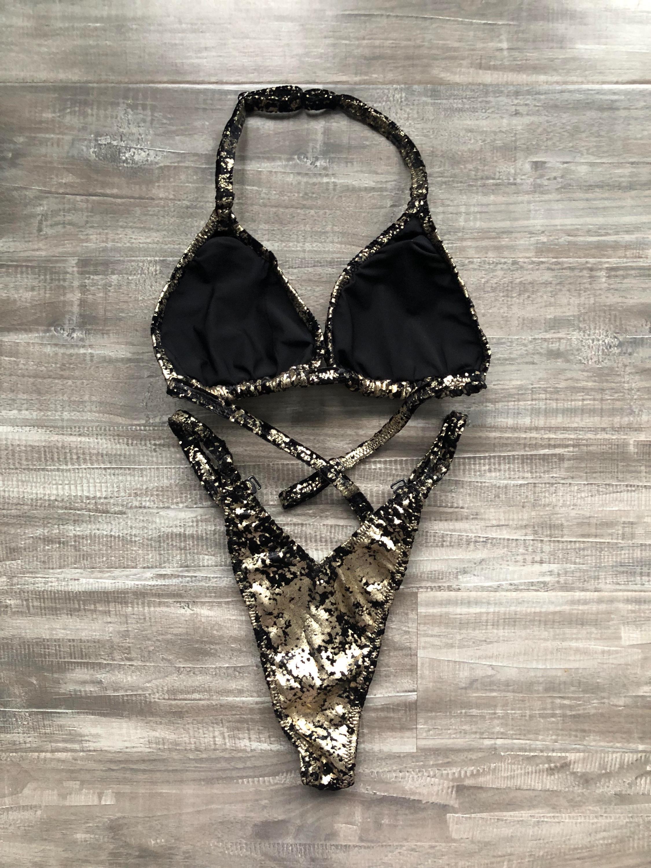 Practice Posing Suit - Black Gold Distressed Velvet