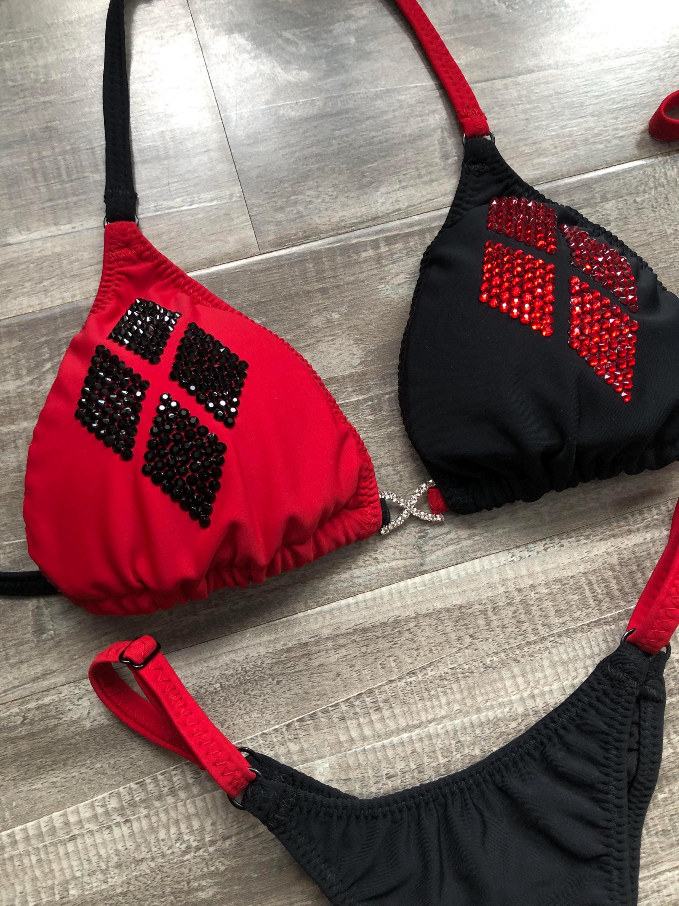 Practice Posing Suit - Harley Quinn Matte Red & Black With Bling