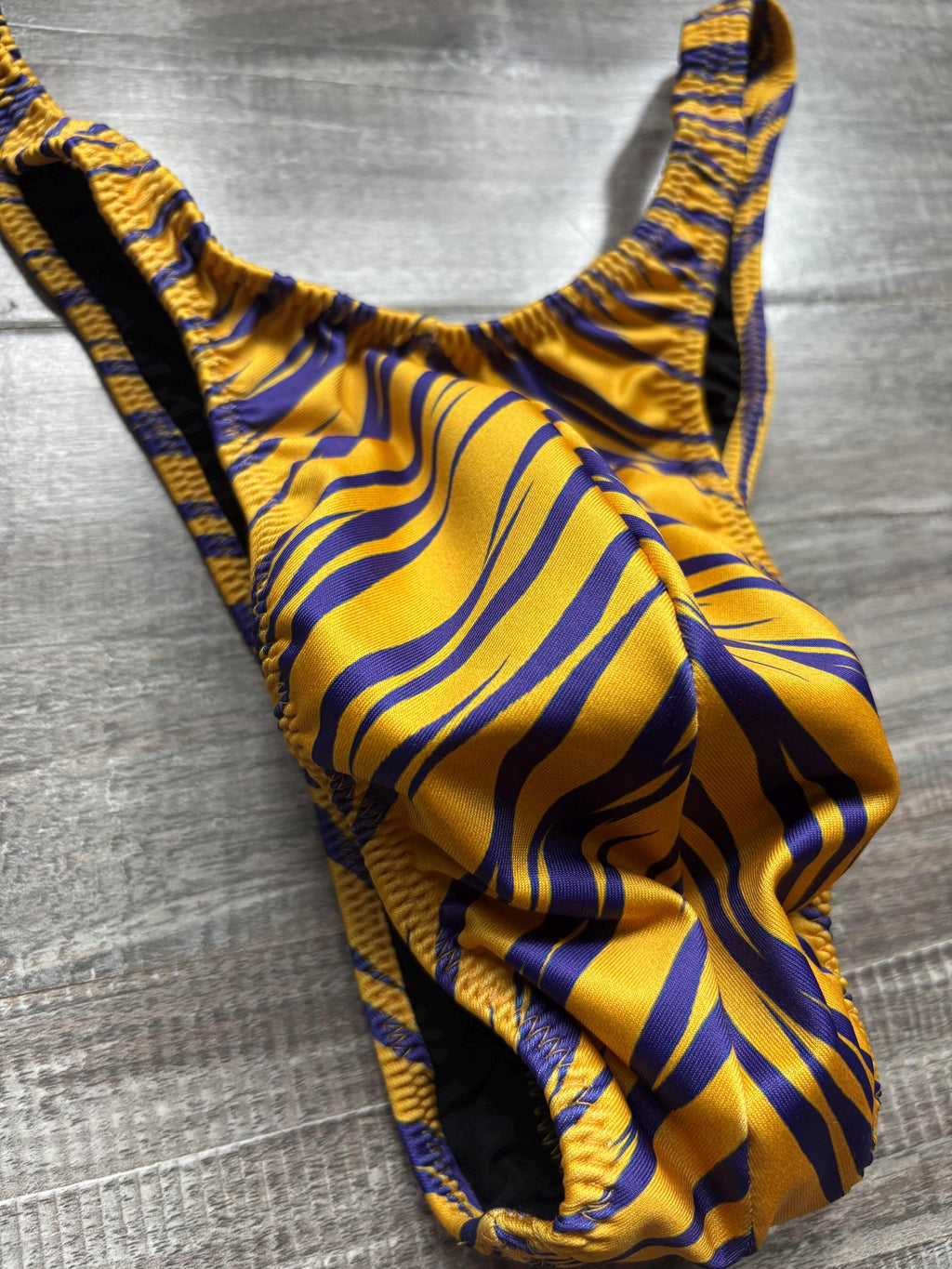 Custom Men's Bodybuilding Competition Trunks - LSU Gold & Purple Tiger Stripes