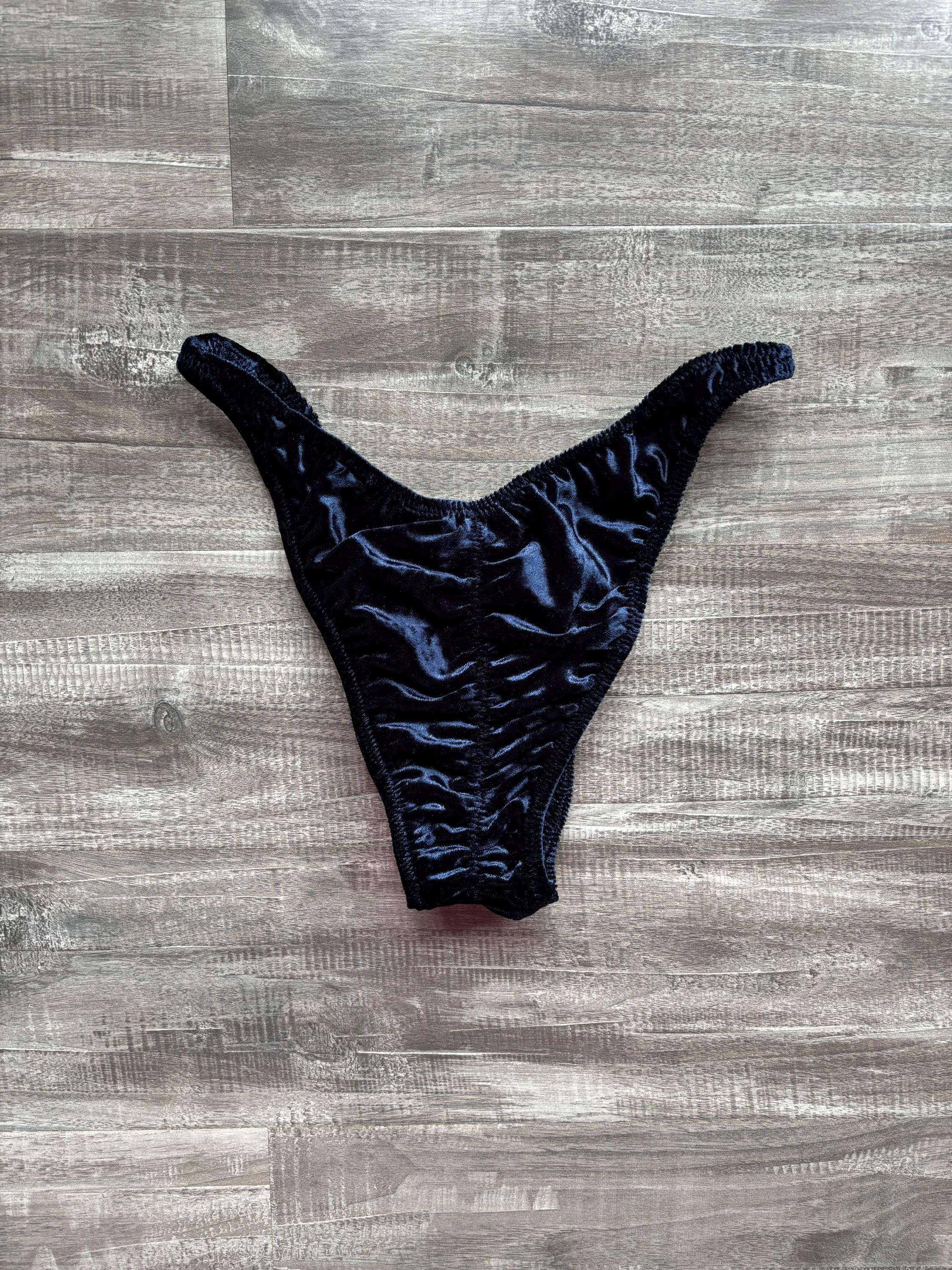 Custom Men's Bodybuilding Competition Trunks - Navy Blue Velvet