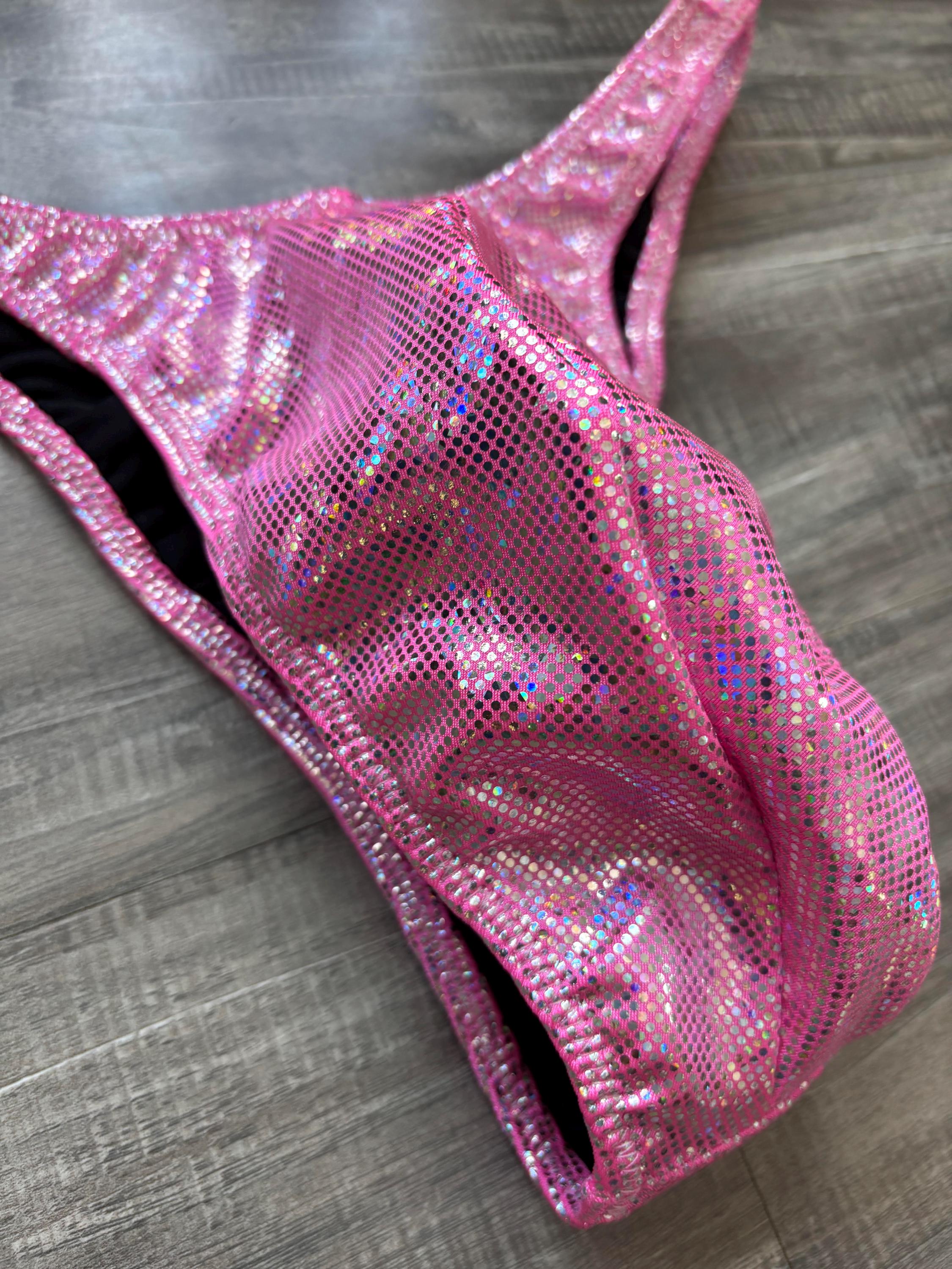 Custom Men's Bodybuilding Competition Trunks - Silver Pink