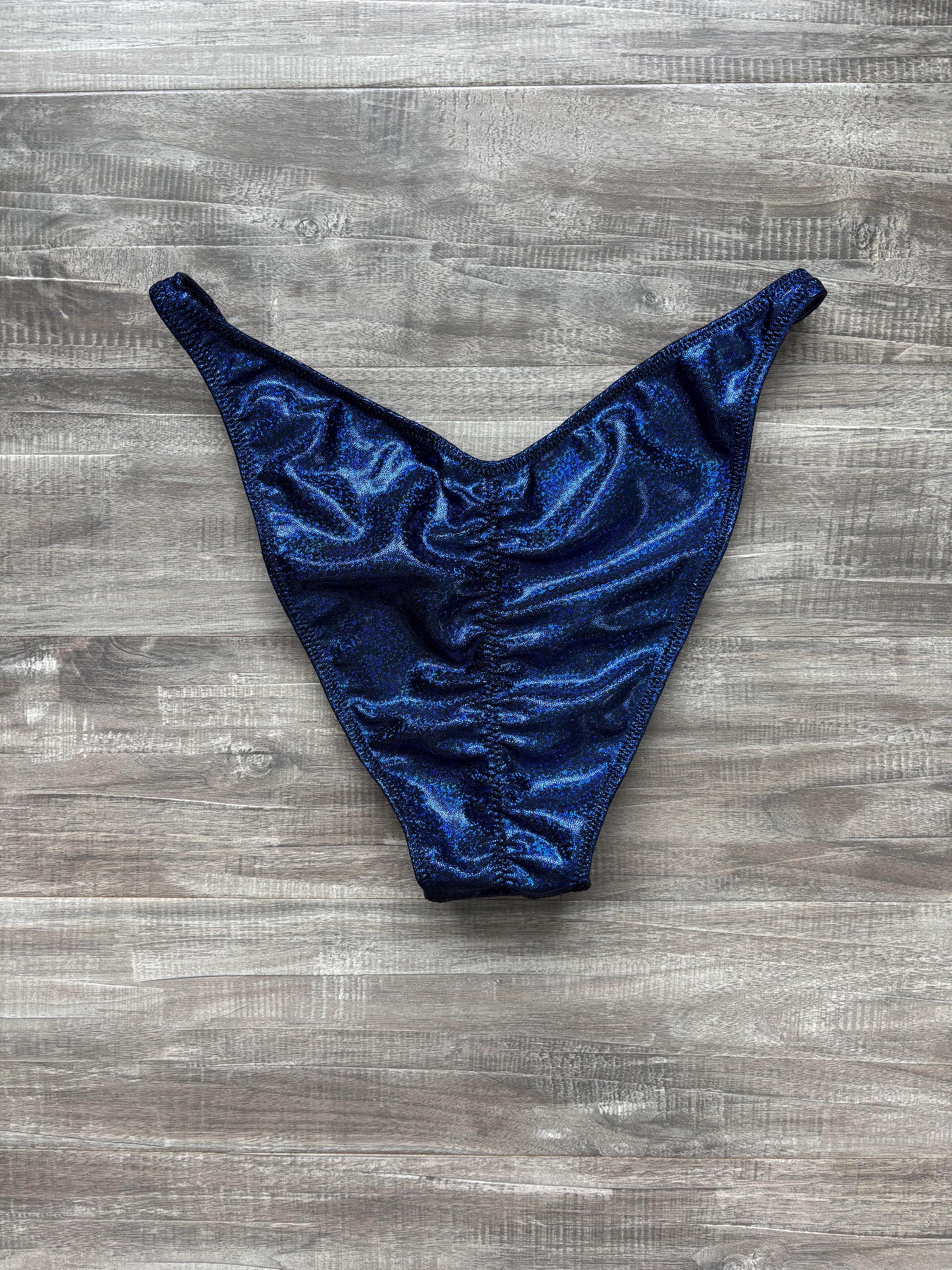 Custom Men's Bodybuilding Competition Trunks - Navy Blue Shimmer
